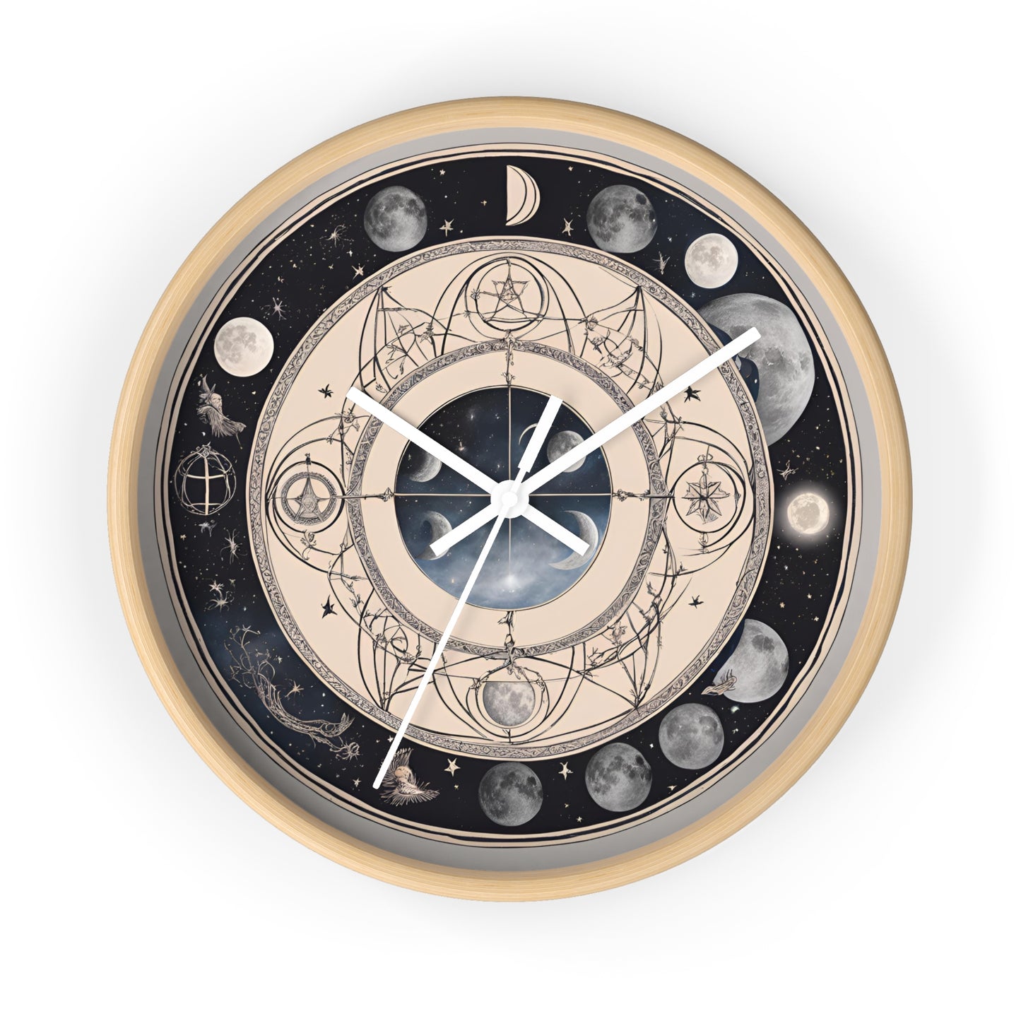 Moon Phases Wall Clock, Lunar Cycle Astronomy Home Decor, Solar System Wall Hanging, Celestial Office Art, Gift for Space Enthusiasts