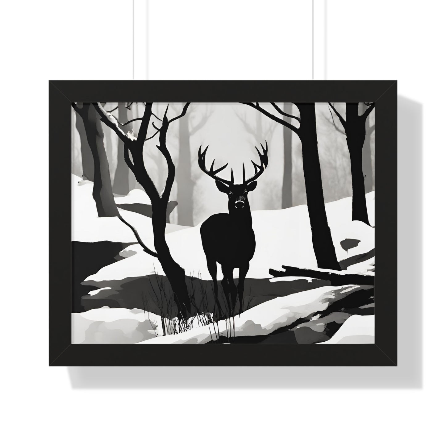 Animal Wall Art, Deer Hunter Picture, Big Buck Print, Hunting, Snowy, Creek, Shadow Wall Hanging, Winter Snow Image, Living Room Poster