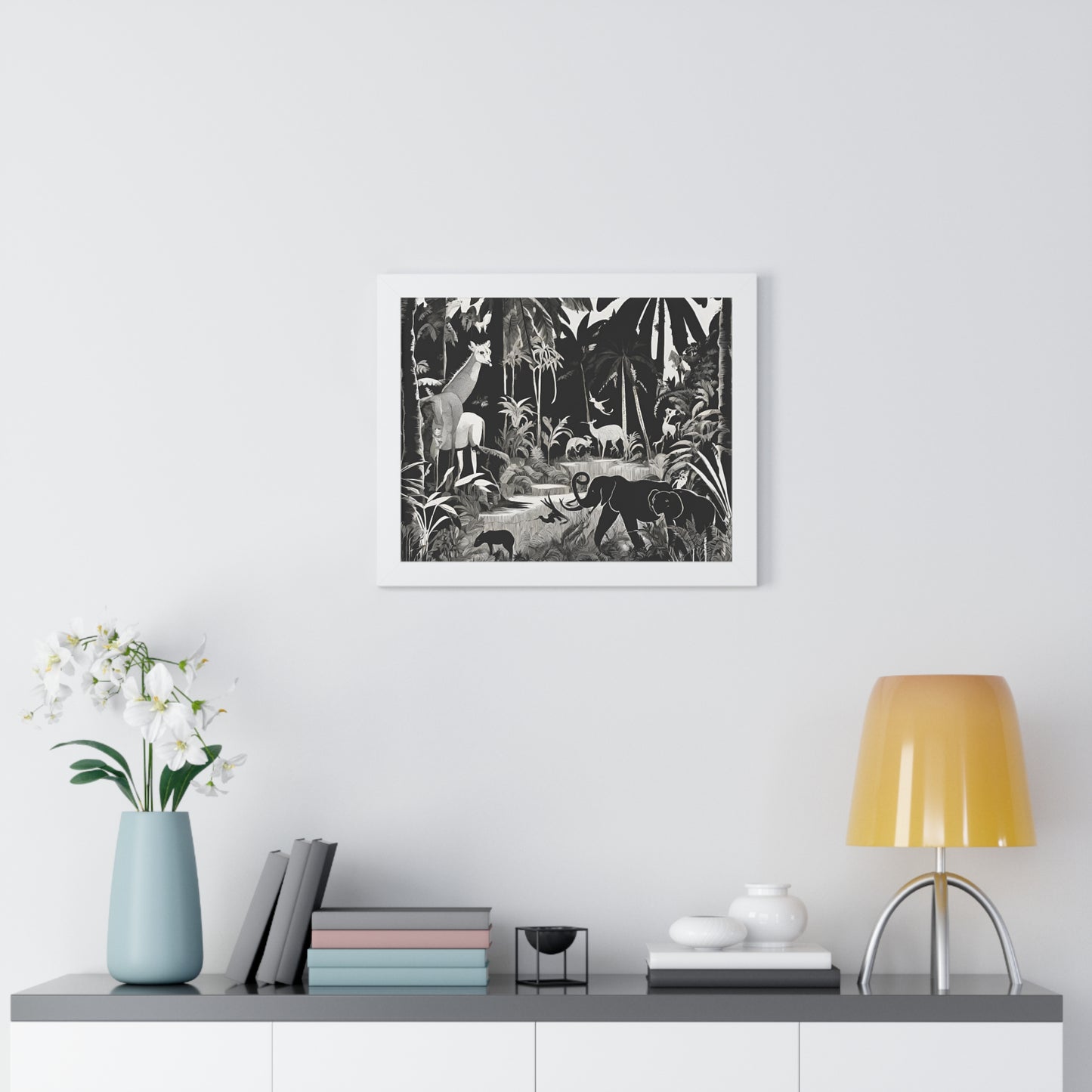 Animal Kingdom Print, Jungle Wall Decor, Elephant Picture, Shadow Wall Hanging, Giraffe Picture, Living Room Poster, Office Scenery