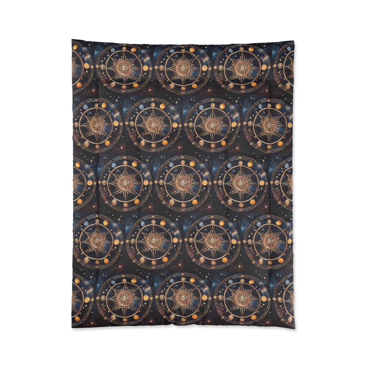 Wheel of the Year Comforter, Wiccan Sun and Moon Astronomy Lunar Galaxy Blanket, Night Sky Pagan Phase Bed Cover, Starry Good Witch Gift