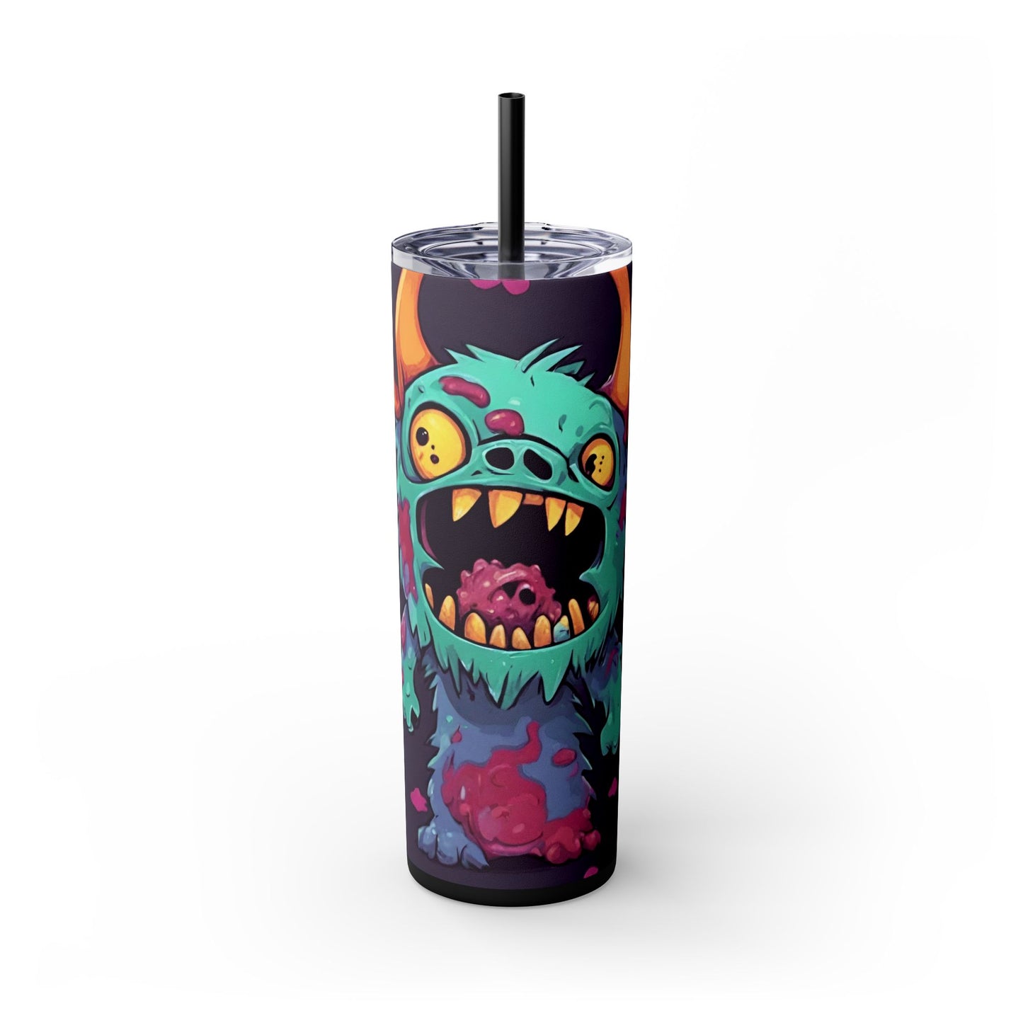 Kids Little Monster Skinny Tumbler | Colorful Funny Zombie Childs Insulated Cup | Furry Mutant Fun School Lunch Classroom Drink Traveler