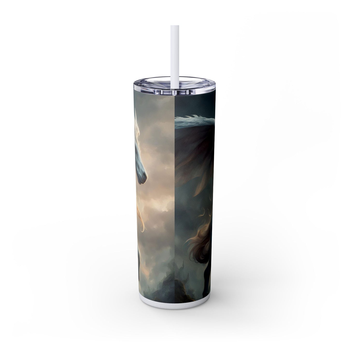 Majestic Myths Skinny Tumbler | Pegasus Horned Winged Horse Drinking Cup | Sky Cloud Fantasy Road Trip Exercise Traveler | Auto Gift