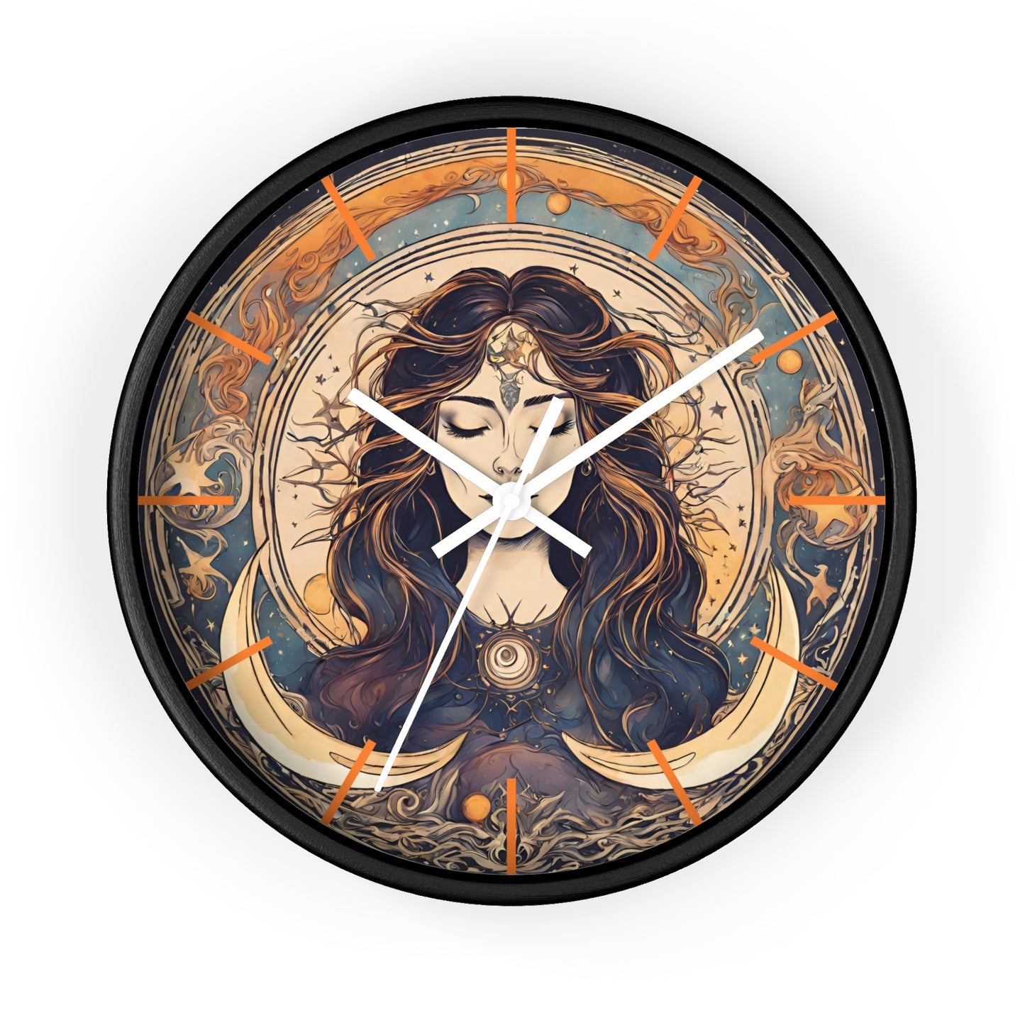 Sun & Moon Goddess Wall Art Clock | Lunar Stars and Space Astronomy Wall Hanging | Keeper of Time Home Office Solar System Wall Decor Gift