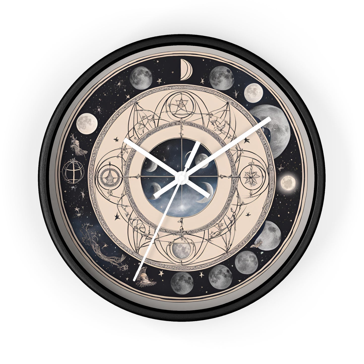 Moon Phases Wall Clock, Lunar Cycle Astronomy Home Decor, Solar System Wall Hanging, Celestial Office Art, Gift for Space Enthusiasts