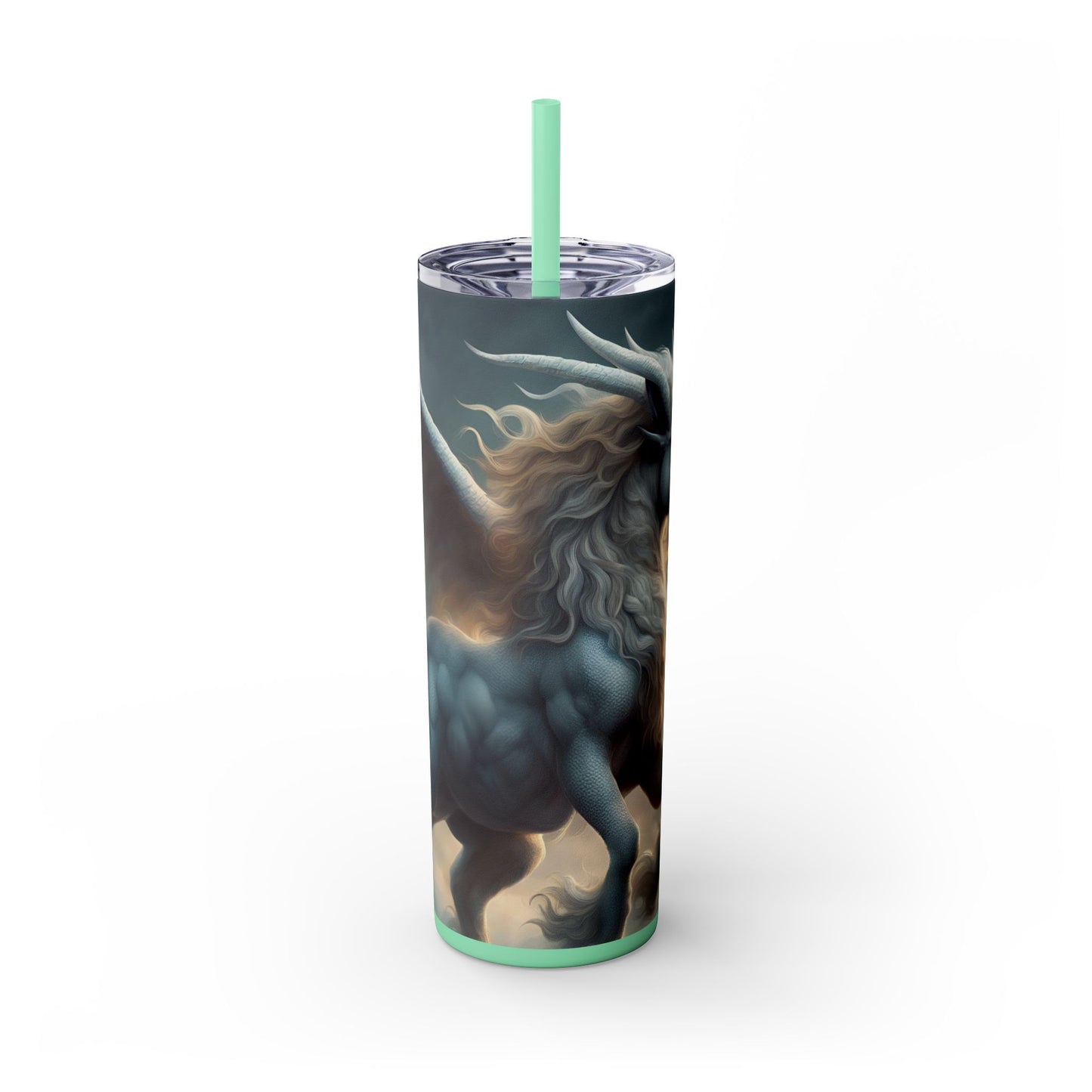 Majestic Myths Skinny Tumbler | Pegasus Horned Winged Horse Drinking Cup | Sky Cloud Fantasy Road Trip Exercise Traveler | Auto Gift