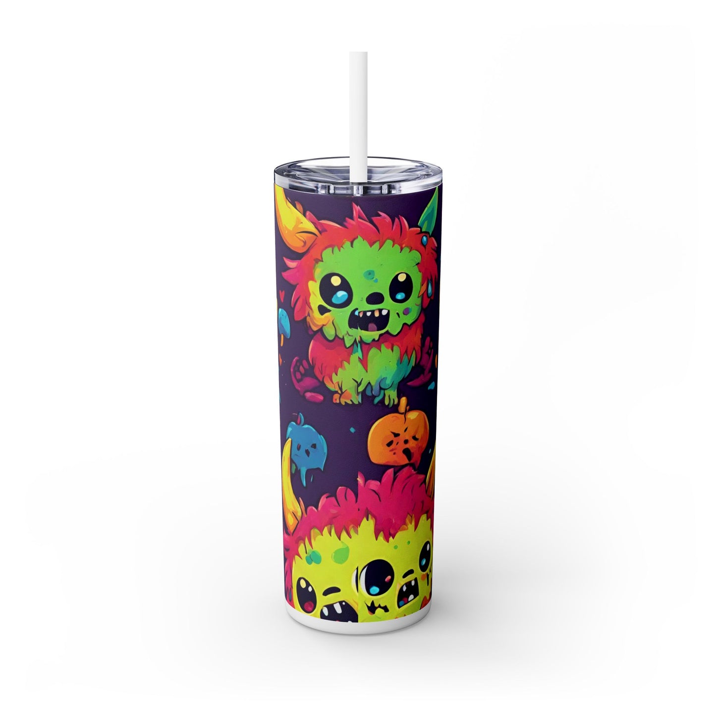 Kids Little Monster Skinny Tumbler | Colorful Funny Zombie Childs Insulated Cup | Furry Mutant Fun School Lunch Classroom Drink Traveler