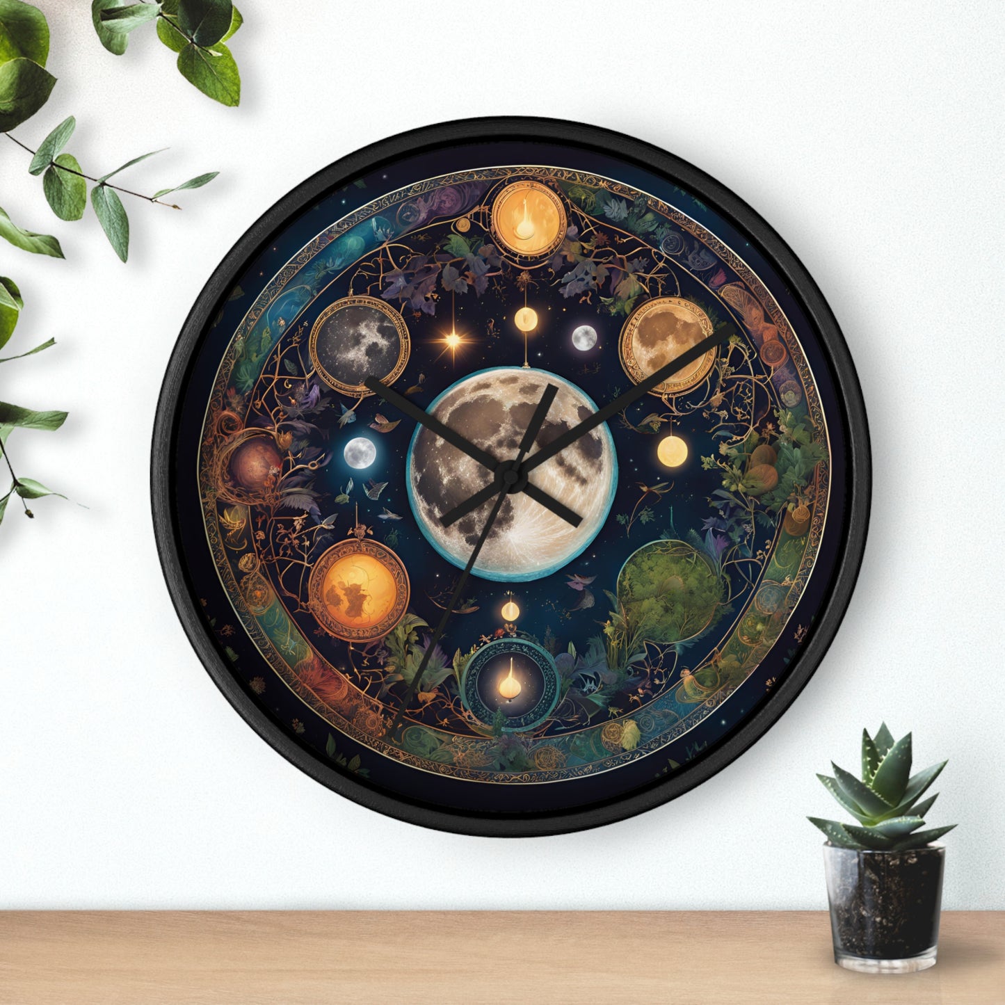 Moon, Sun and Earth Phases Wall Clock, Lunar Cycle Astronomy Home Decor, Solar System Wall Hanging, Celestial Office Art Gift