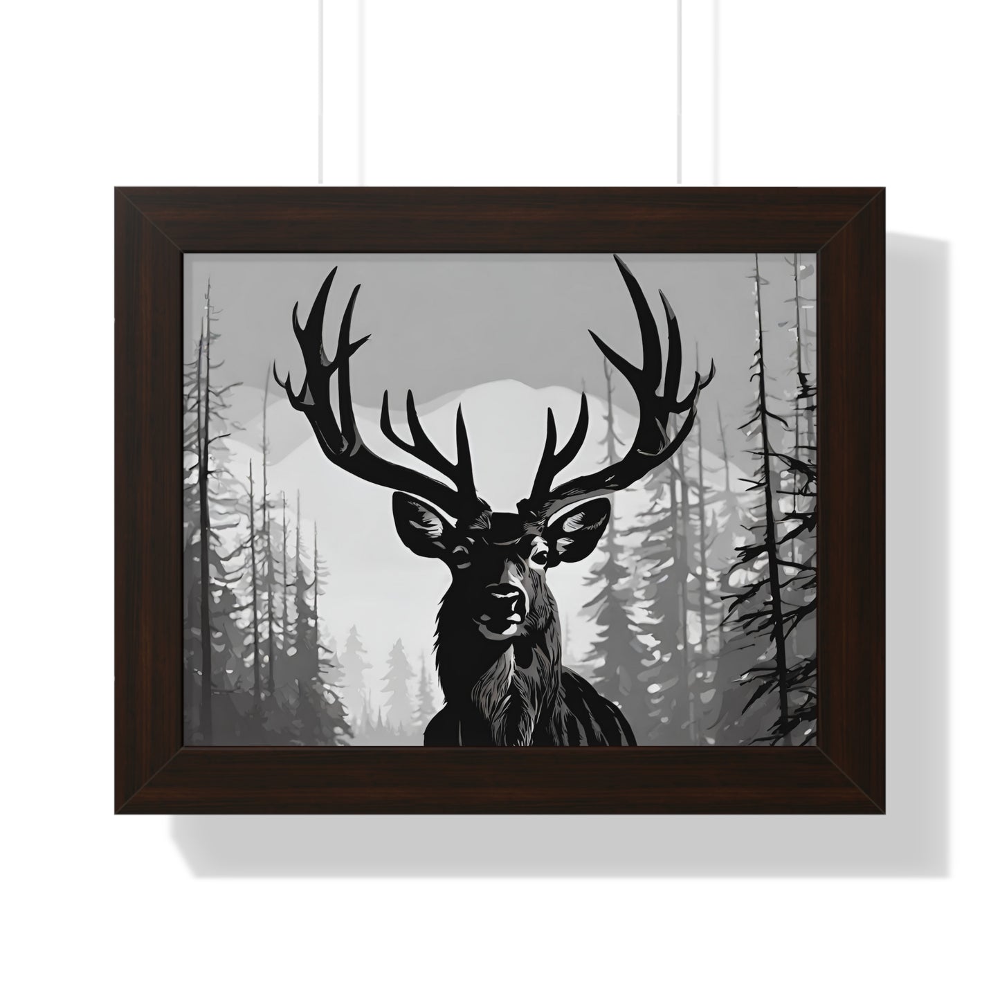 Animal Wall Art, Deer Hunter Picture, Big Buck Print, Hunting Cabin, Shadow Wall Hanging, Winter Snow Image, Living Room Poster, Framed Art