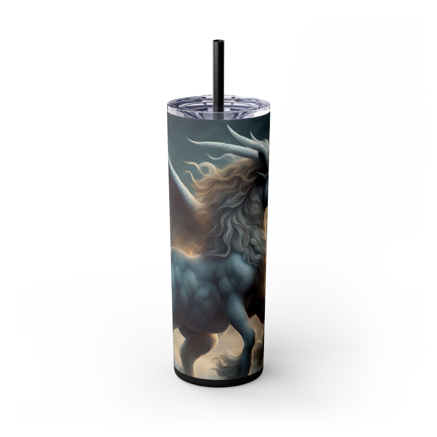 Majestic Myths Skinny Tumbler | Pegasus Horned Winged Horse Drinking Cup | Sky Cloud Fantasy Road Trip Exercise Traveler | Auto Gift