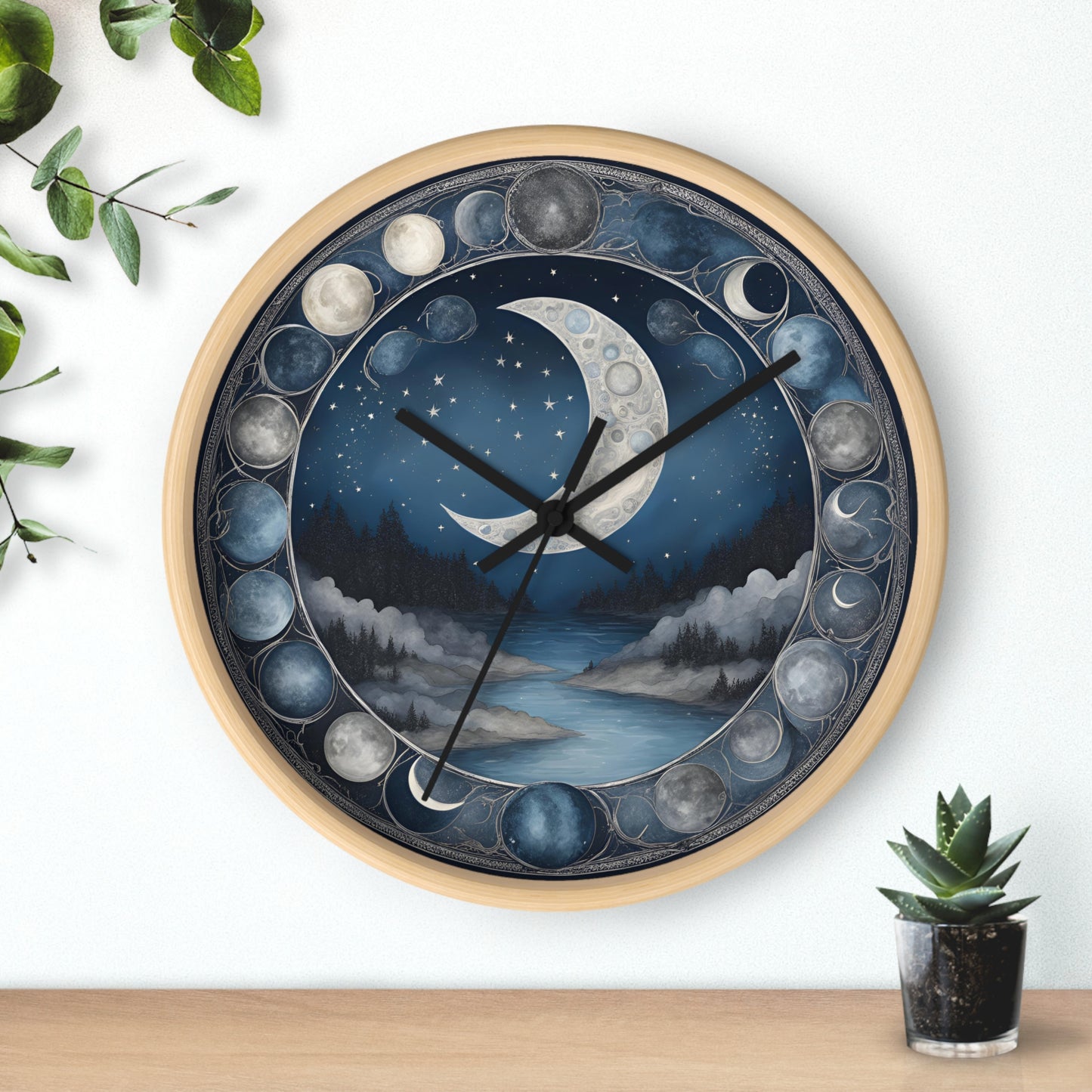 Moon Phases Wall Clock, Lunar Cycle Astronomy Home Decor, Solar System Wall Hanging, Celestial Office Art, Gift for Space Enthusiasts