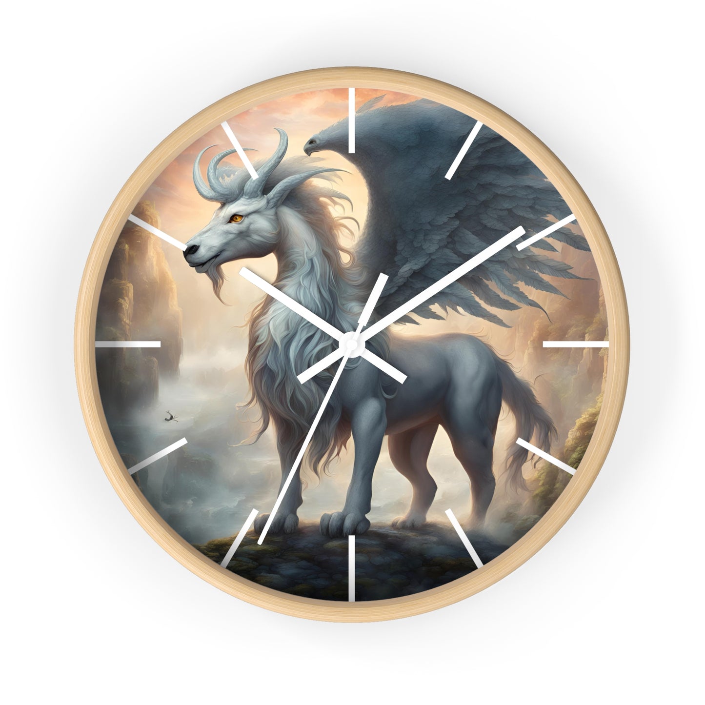 Majestic Myths Art Clock | Pegasus Horned Winged Horse Wall Hanging | Mystical Mountain Cloud Fantasy Home Office Decor Gift