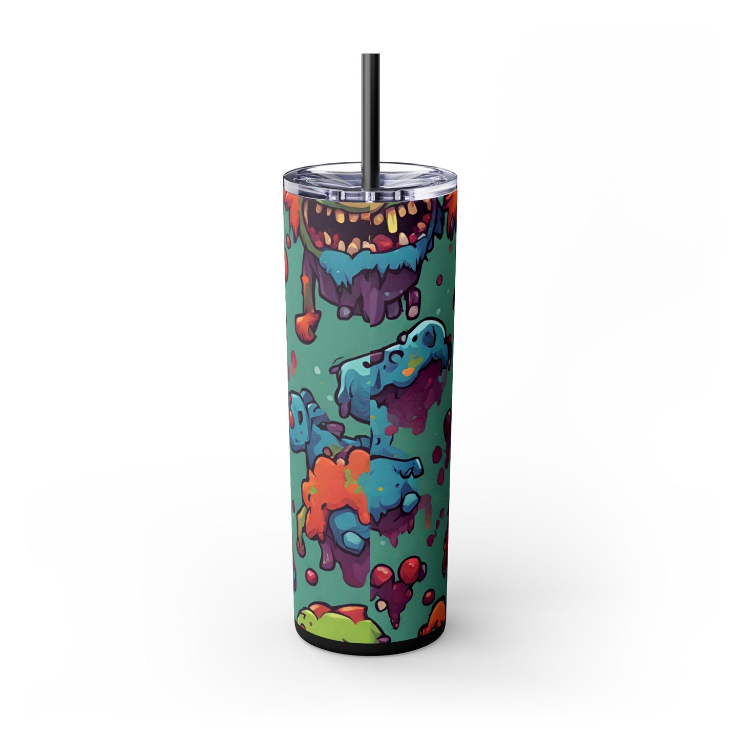 Kids Little Monster Skinny Tumbler | Colorful Funny Zombie Childs Insulated Cup | Furry Mutant Fun School Lunch Classroom Drink Traveler
