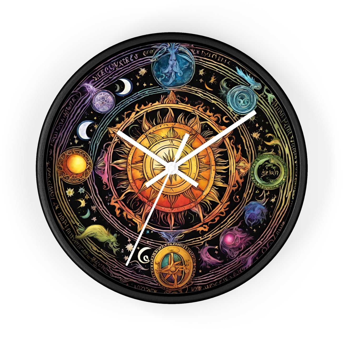 Sun Collage Wall Art Clock | Celestial Solstice Astronomy Wiccan Hanging | Comet Constellations Home Office Solar System Pagan Decor Gift