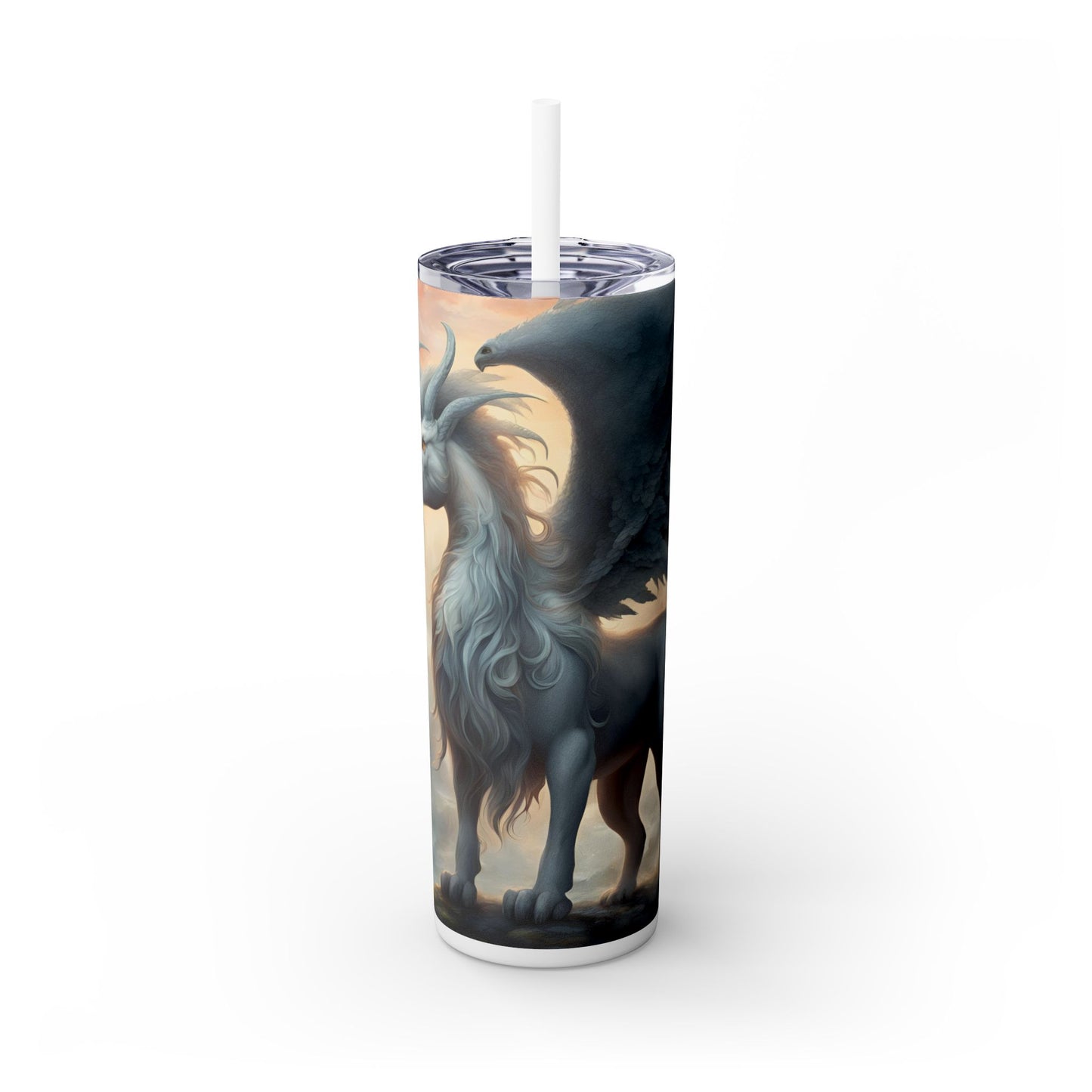Majestic Myths Skinny Tumbler | Pegasus Horned Winged Horse Drinking Cup | Mystical Mountain Cloud Fantasy Road Trip Exercise Traveler
