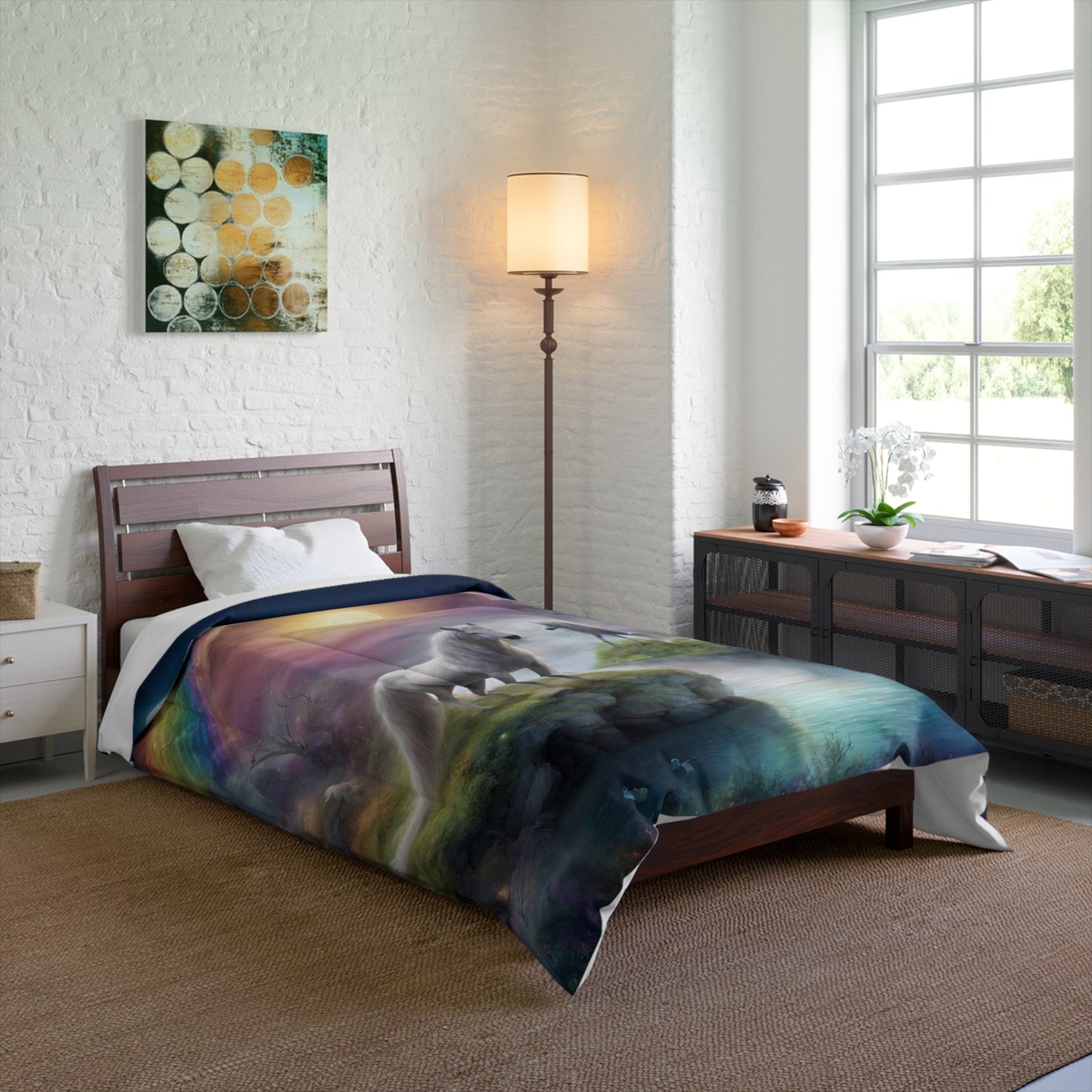 Girls Christmas Gift, Mystical Moonlight Horse Rainbow Girls Bedroom Twin Comforter, Fantasy Dreams Toddler Childrens Bed Blanket