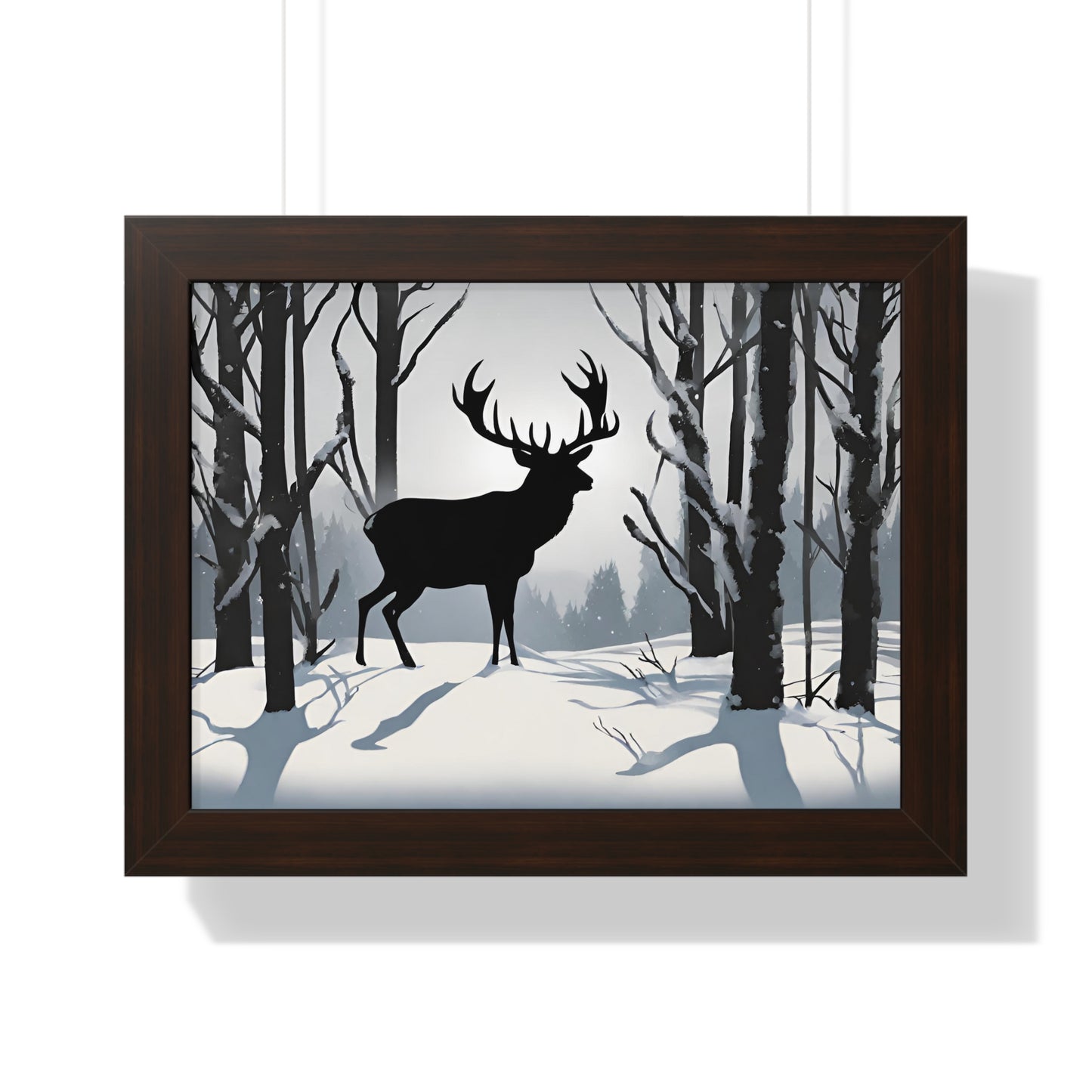 Animal Wall Art, Deer Hunter Picture, Big Buck Print, Hunting Cabin, Shadow Wall Hanging, Winter Snow Image, Living Room Poster, Framed Art