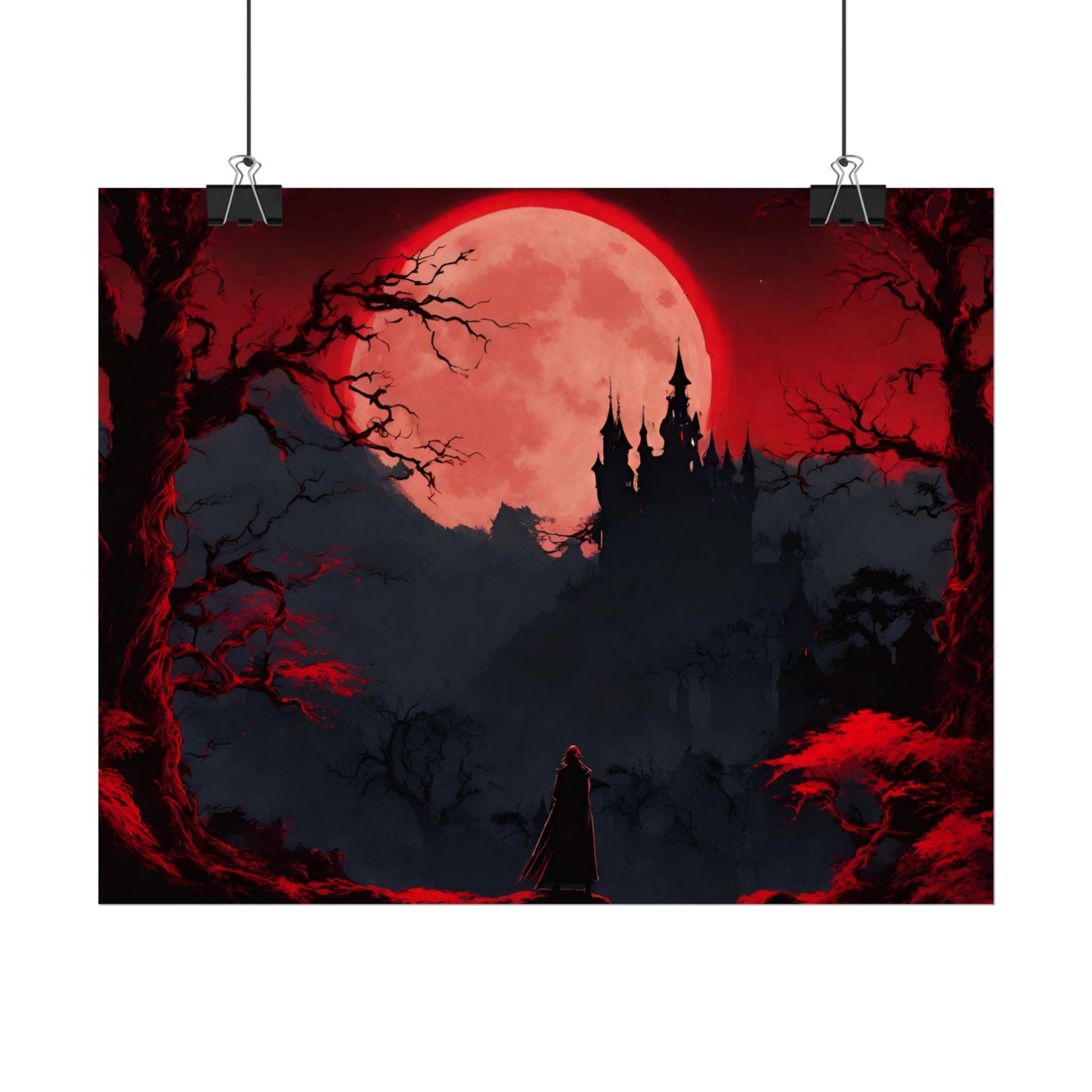 Castlevania Belmont Video Game Room Inspired Wall Decor | Cursed Ring of Lunar Blood Poster | Dracula Castle Vampire Night Wall Hanging