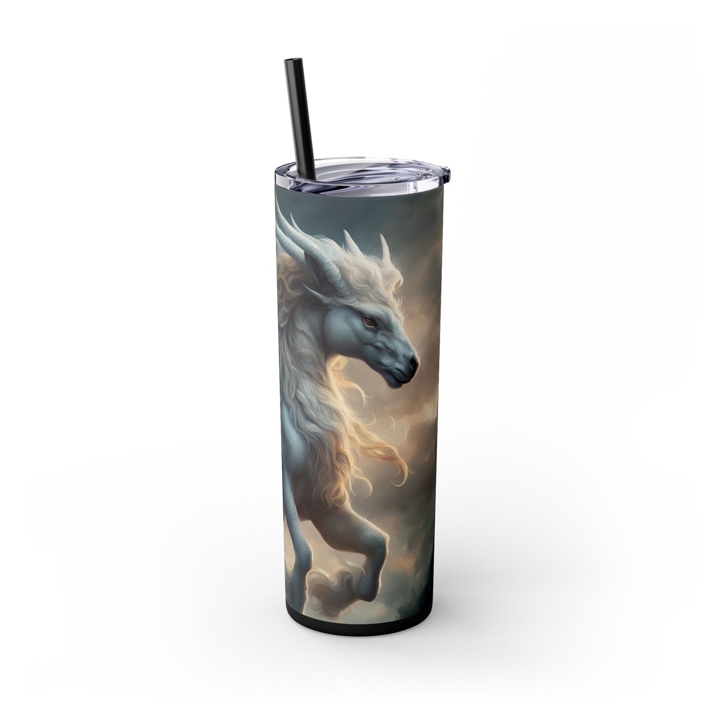 Majestic Myths Skinny Tumbler | Pegasus Horned Winged Horse Drinking Cup | Sky Cloud Fantasy Road Trip Exercise Traveler | Auto Gift
