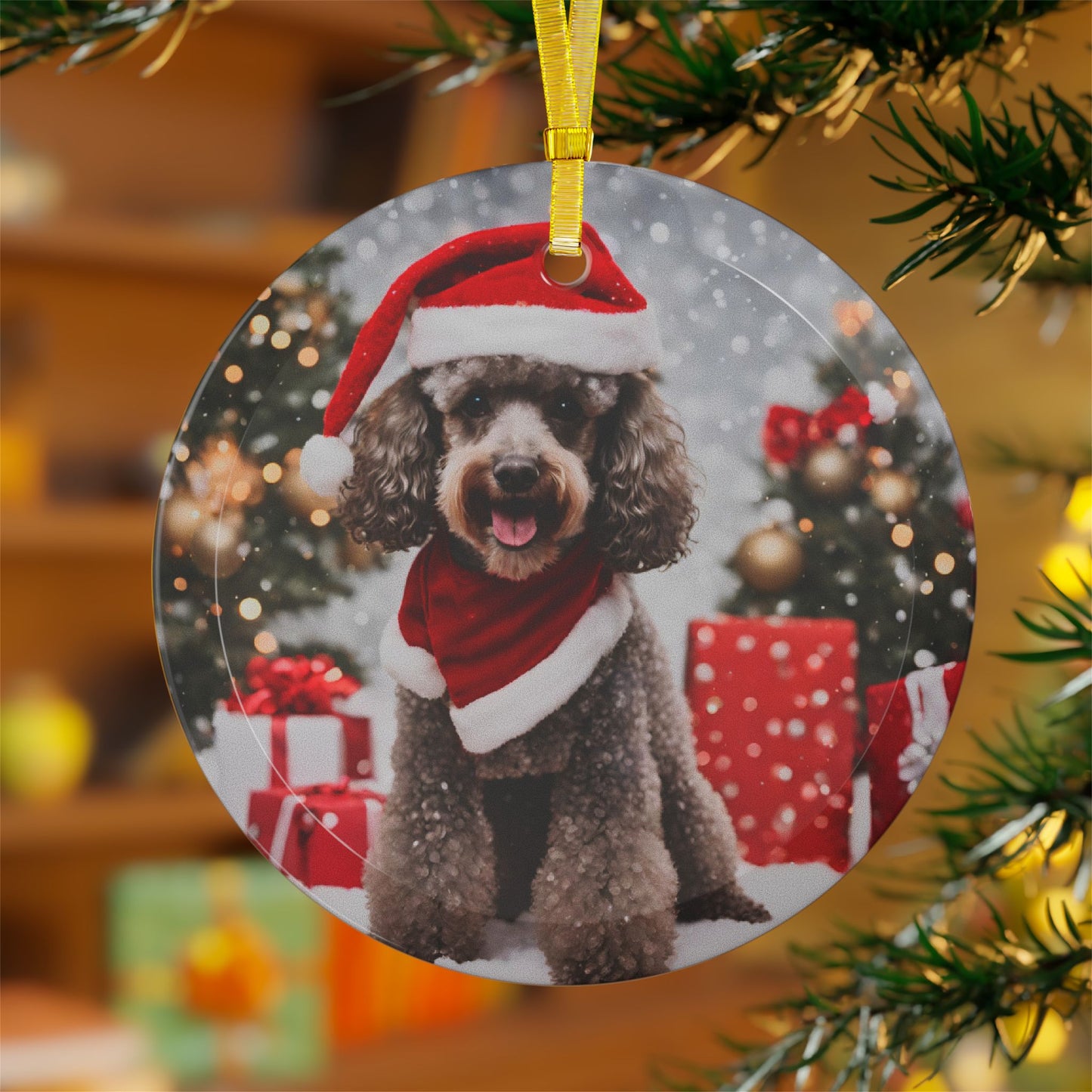 Poodle Christmas Ornament, Holiday Tree Decoration, Adorable Dog Ornament, Dog Lovers Gift, Round Glass Keepsake, Pet Xmas Collectible