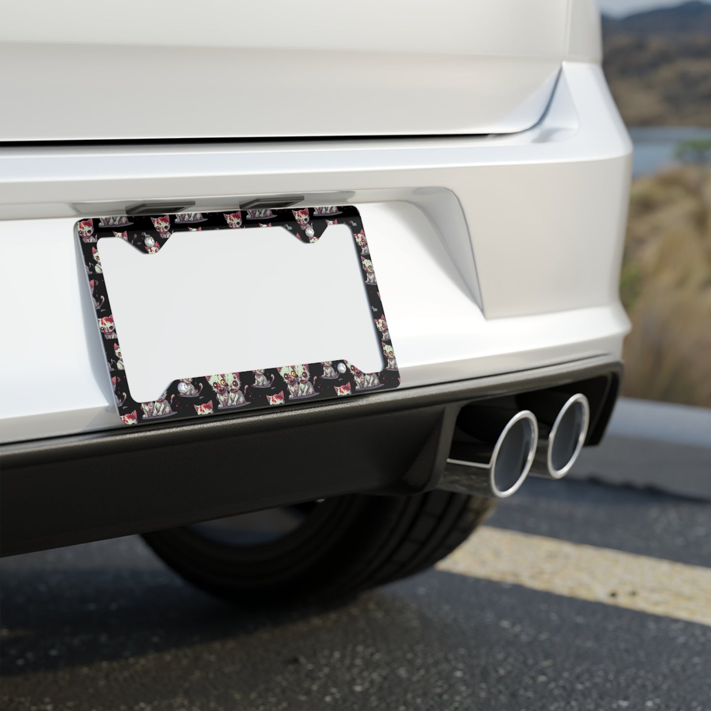 Zombie Cat License Plate Frame, Undead Brain Kittens Car Accessory, Bloody Gray Feline Kitty Metal Auto Decor, Cute Zombie Lover Gift