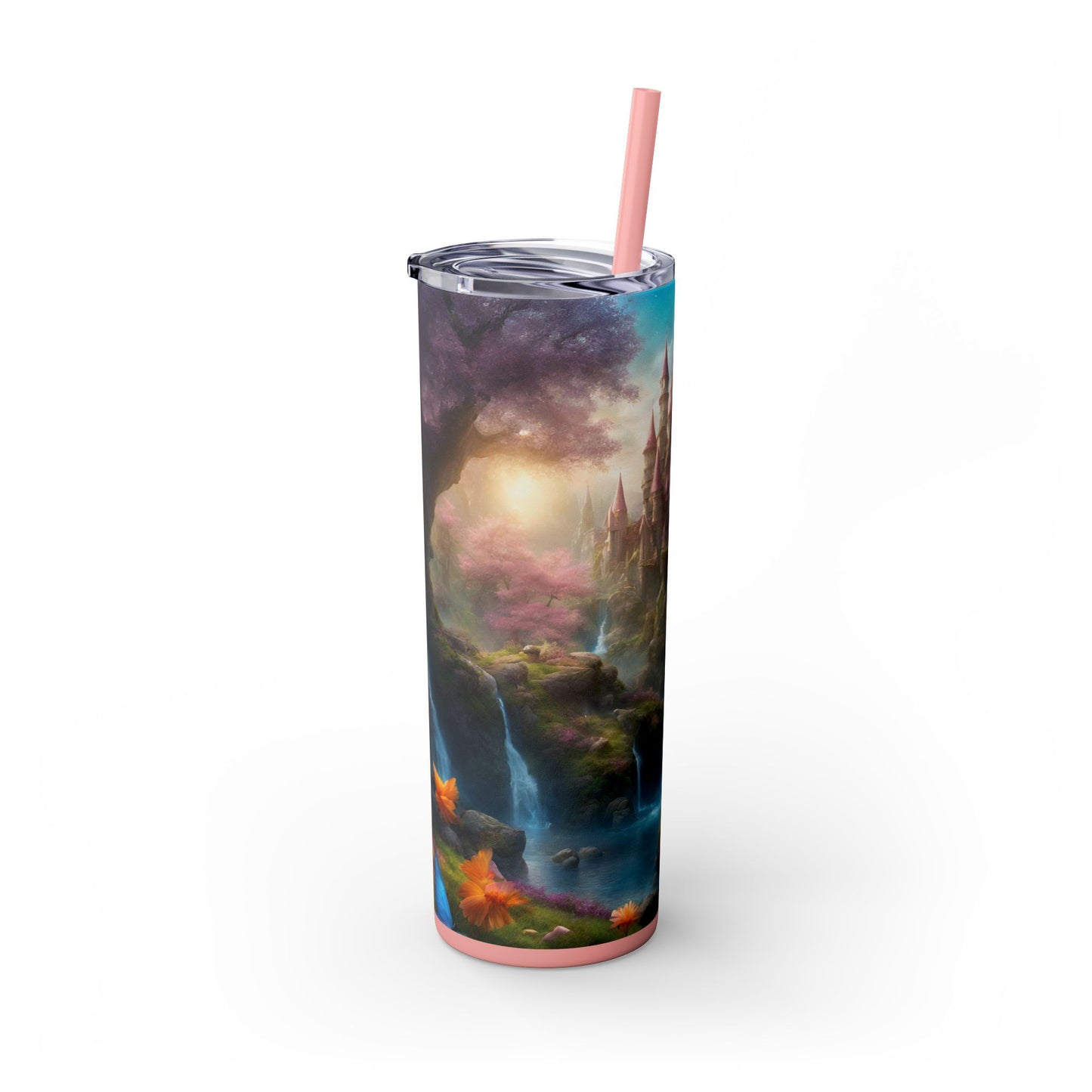 Majestic Dream Fantasy Drinking Tumbler, Flower Blossom Butterflies Castle Cup, Womens Gift Hot Cold Traveler, Exercise Workout Companion
