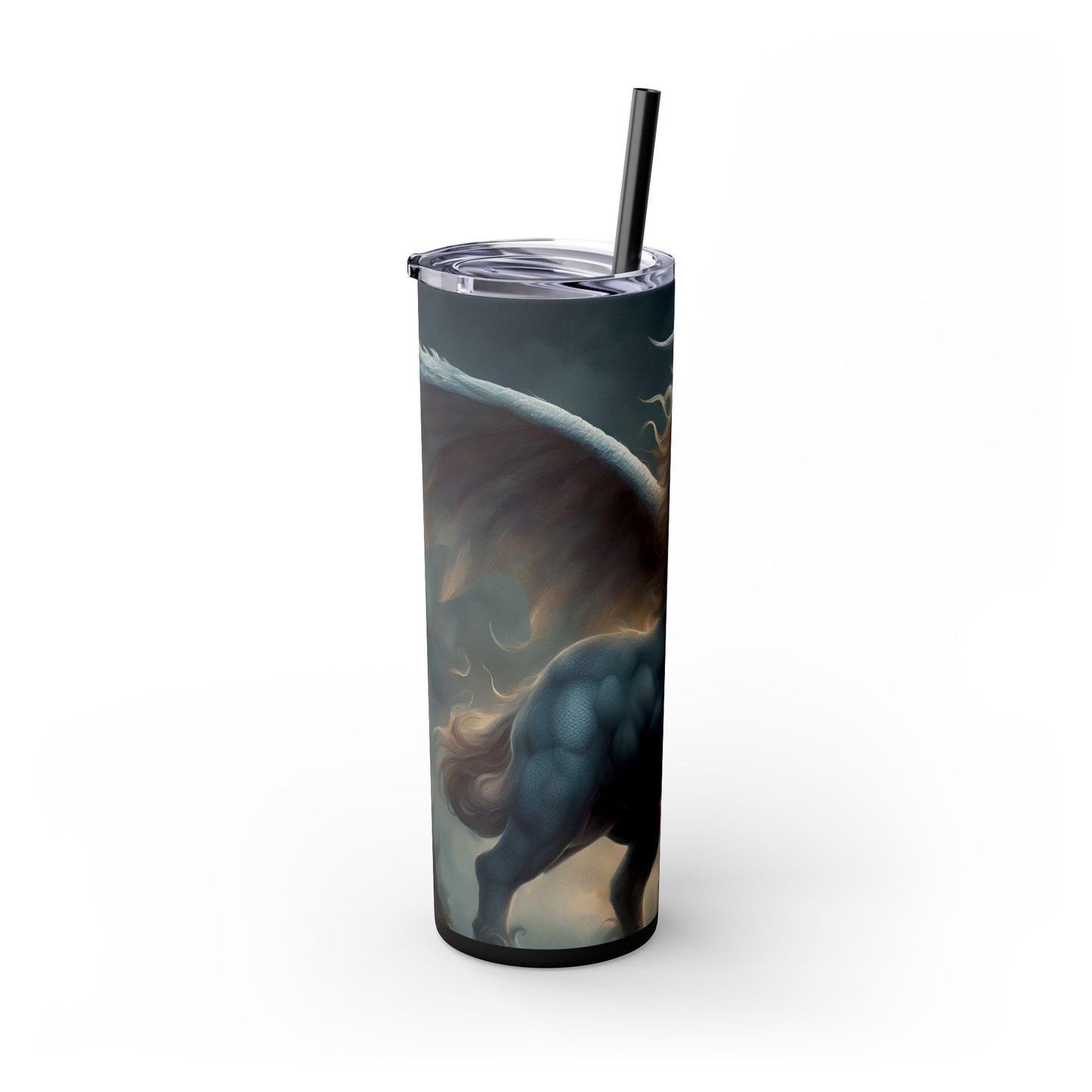 Majestic Myths Skinny Tumbler | Pegasus Horned Winged Horse Drinking Cup | Sky Cloud Fantasy Road Trip Exercise Traveler | Auto Gift
