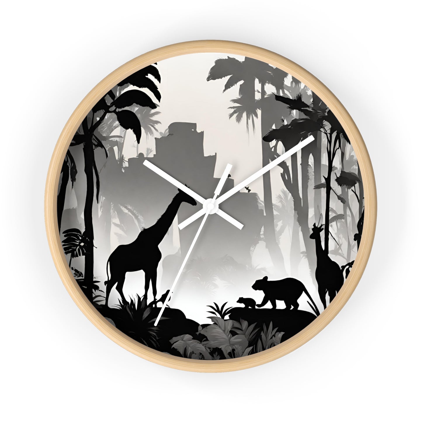 Jungle Giraffes Wall Art Clock | Shadowy Wild Nature Wall Hanging | Home Office Animal Wall Decor Gift