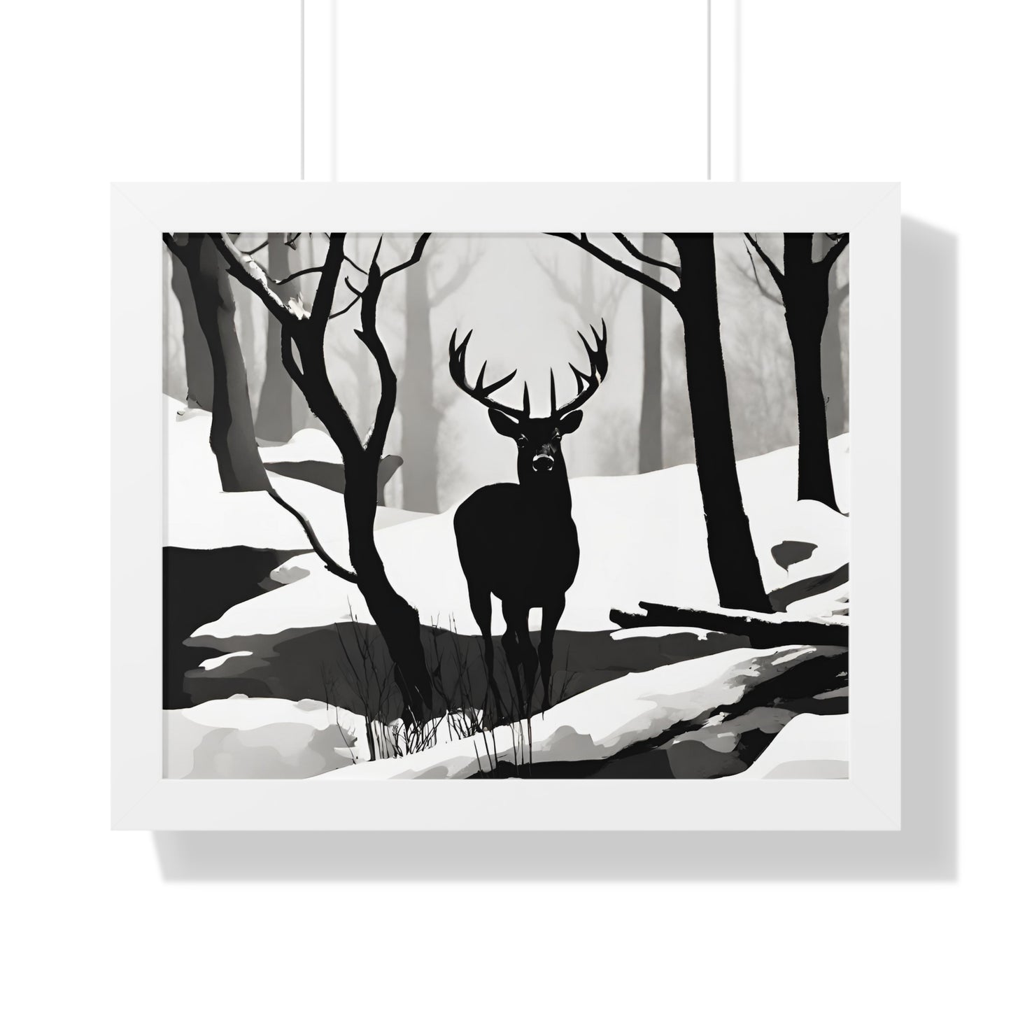 Animal Wall Art, Deer Hunter Picture, Big Buck Print, Hunting, Snowy, Creek, Shadow Wall Hanging, Winter Snow Image, Living Room Poster