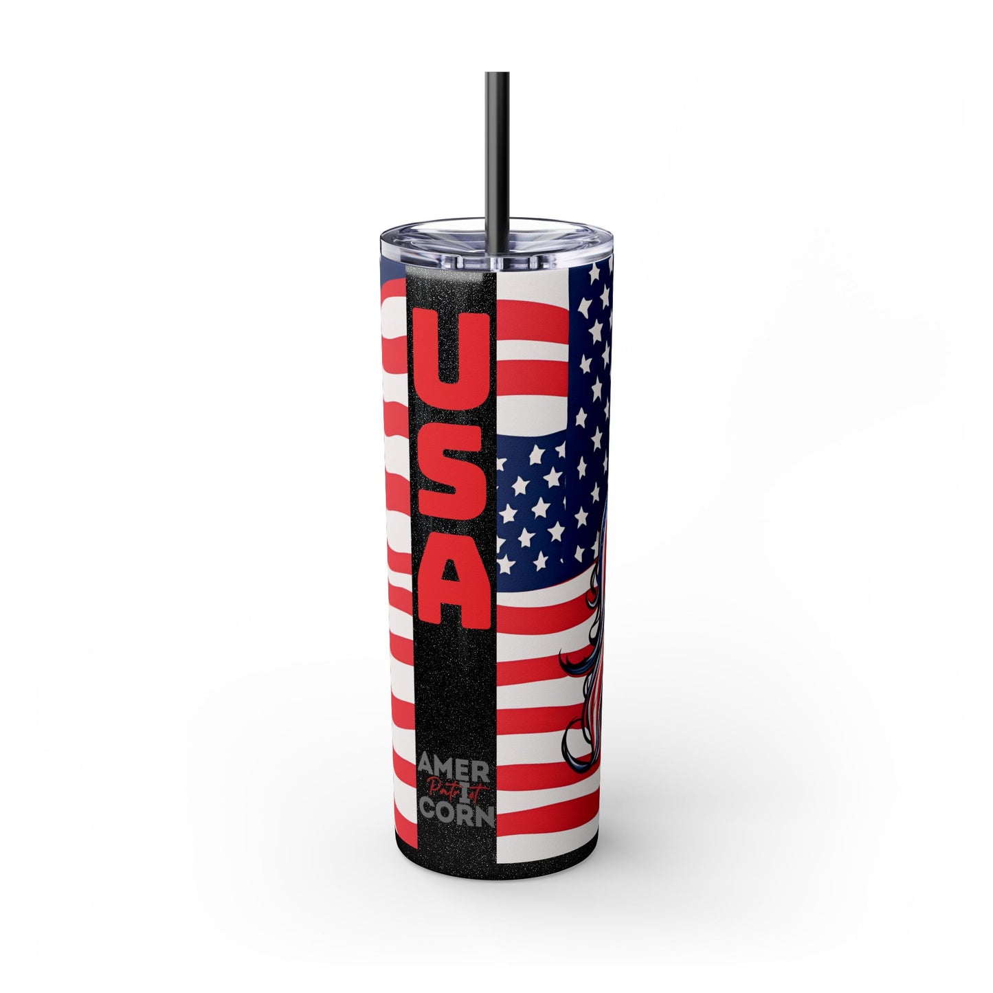 AMERICORN American Unicorn Skinny Tumbler | United States Freedom Loving Horse Insulated Cup | US Flag Veteran Gift Patriot Drink Traveler