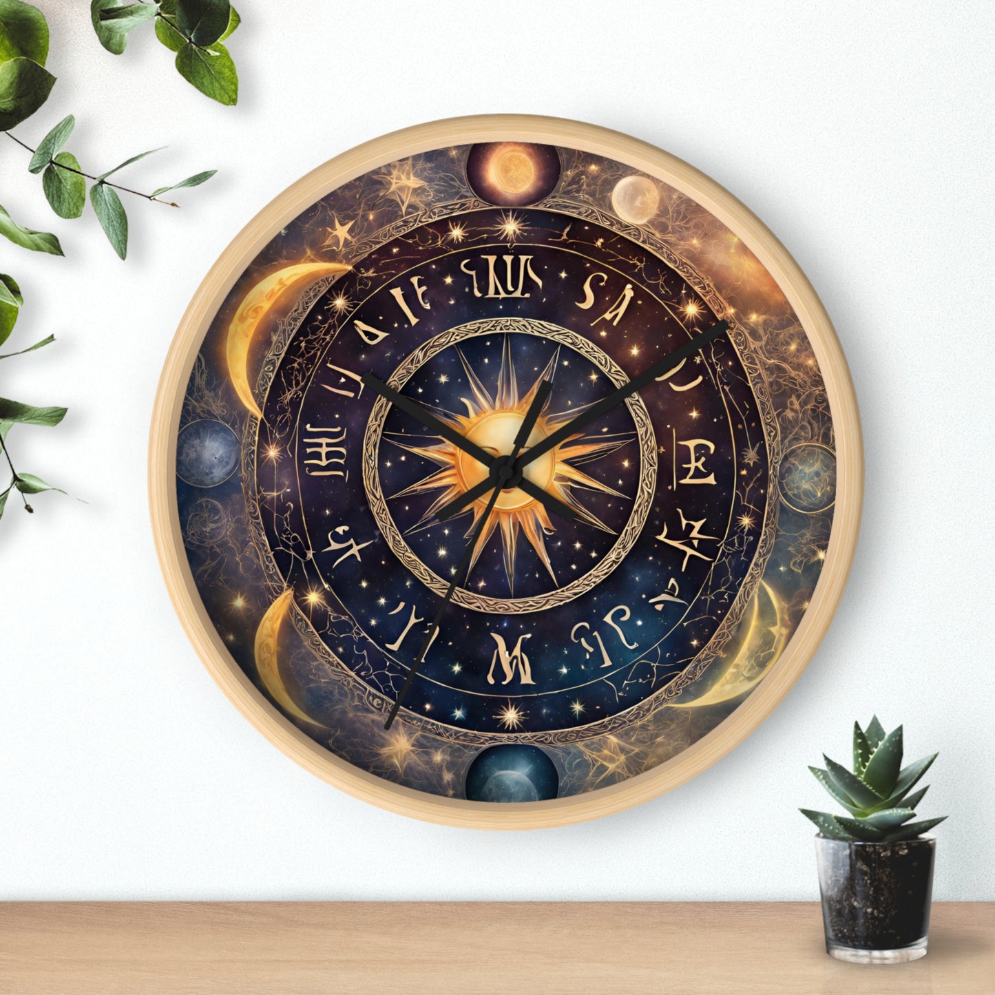 Moon Phases Wall Art Clock | Lunar Cycle Astronomy Wall Hanging | Home Office Solar System Wall Decor Gift