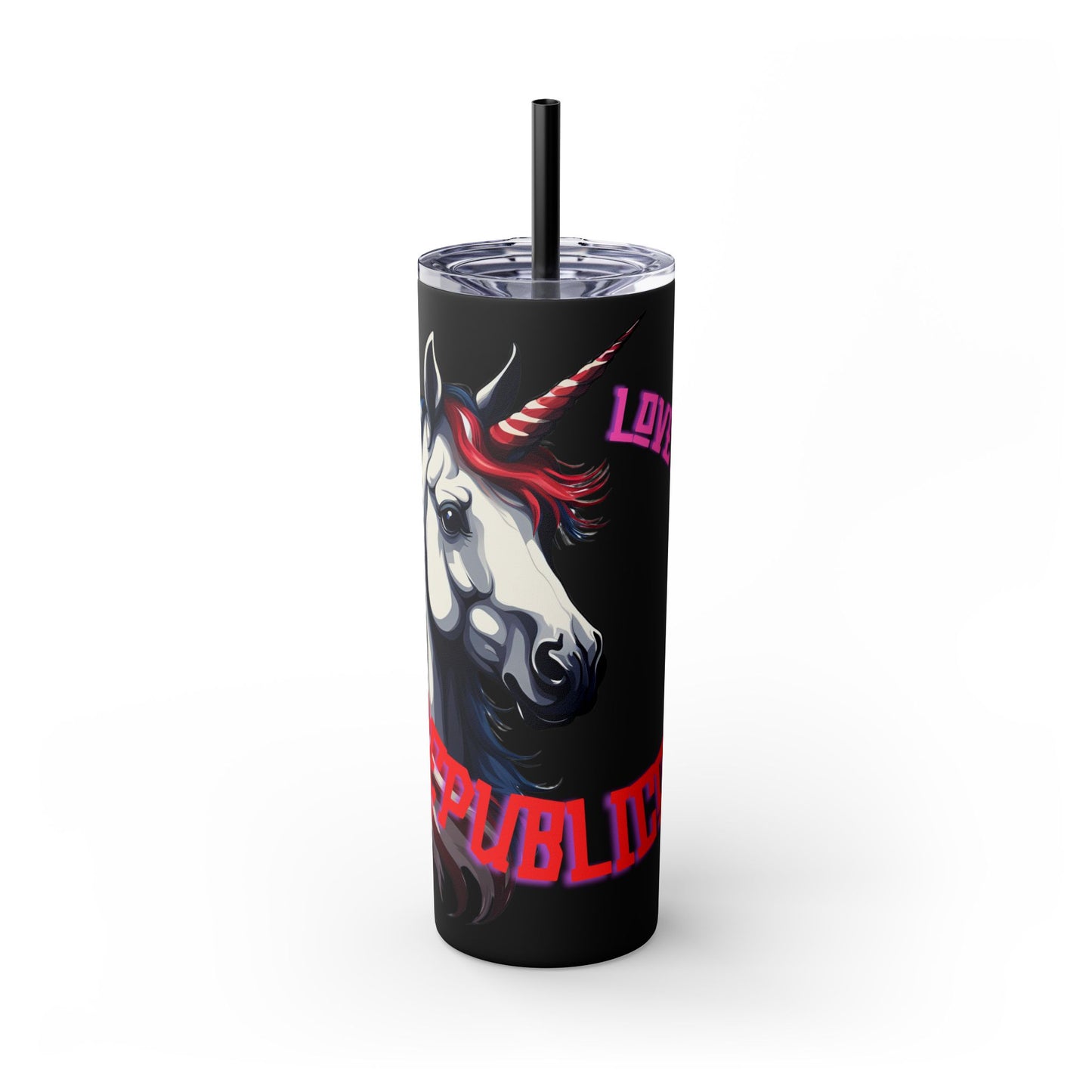 Patriotic American Unicorn Skinny Tumbler | United States Freedom Loving Horse Insulated Cup | US Flag Veteran Gift Patriot Drink Traveler
