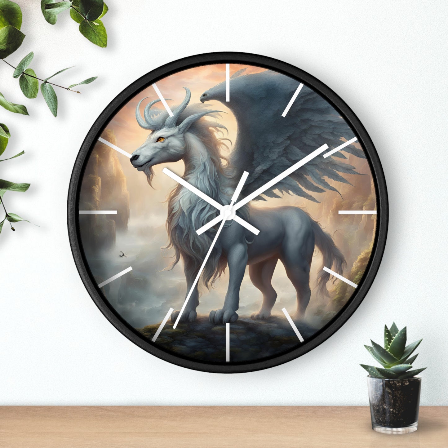 Majestic Myths Art Clock | Pegasus Horned Winged Horse Wall Hanging | Mystical Mountain Cloud Fantasy Home Office Decor Gift