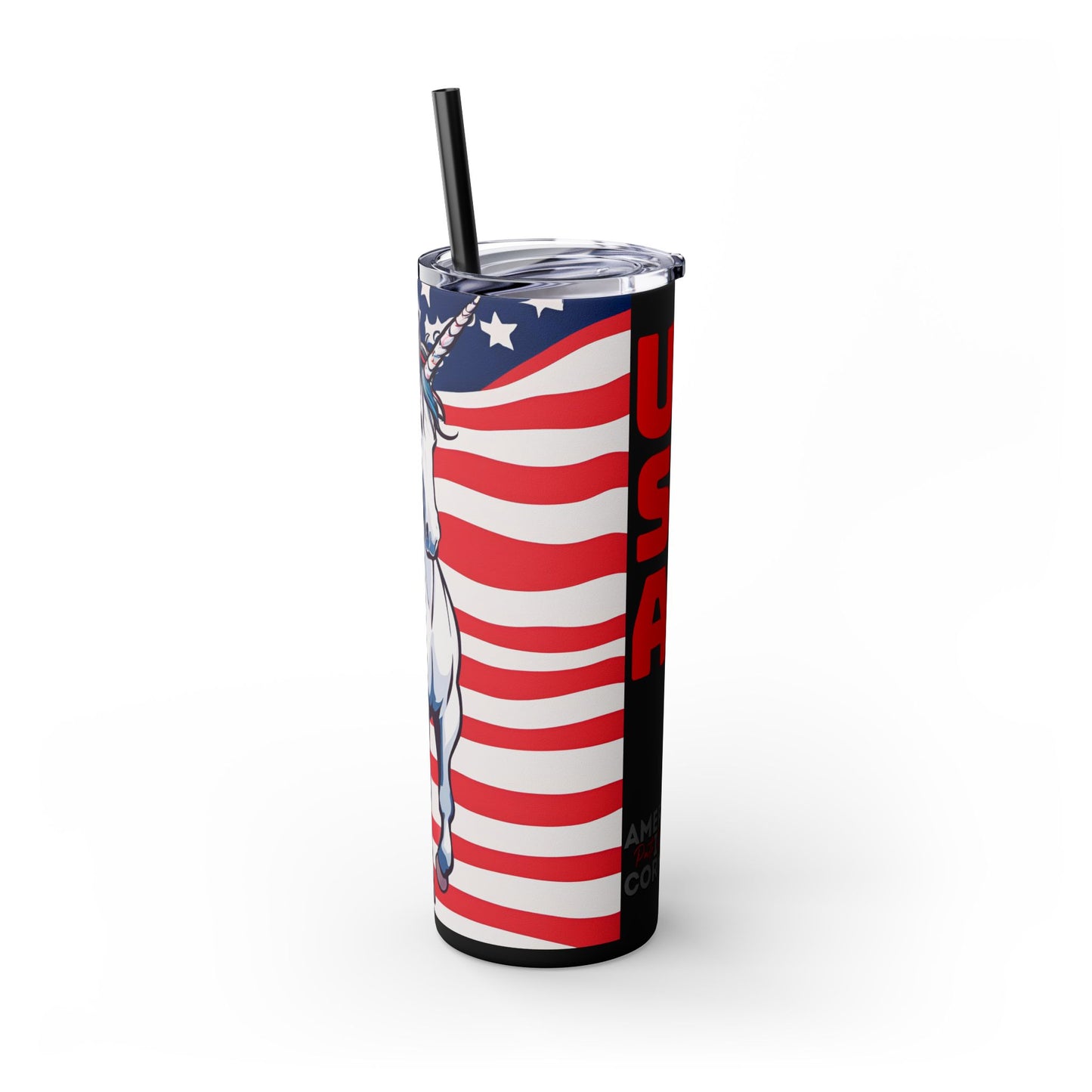 AMERICORN American Unicorn Skinny Tumbler | United States Freedom Loving Horse Insulated Cup | US Flag Veteran Gift Patriot Drink Traveler