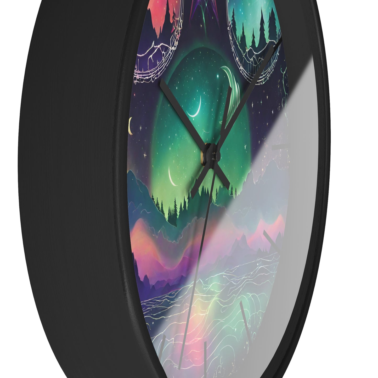 Moonlight Mountains Wall Clock | Aurora Borealis Astronomy Star Moons Constellations Office Decor Gift, Solar System Home Hanging Unique Art