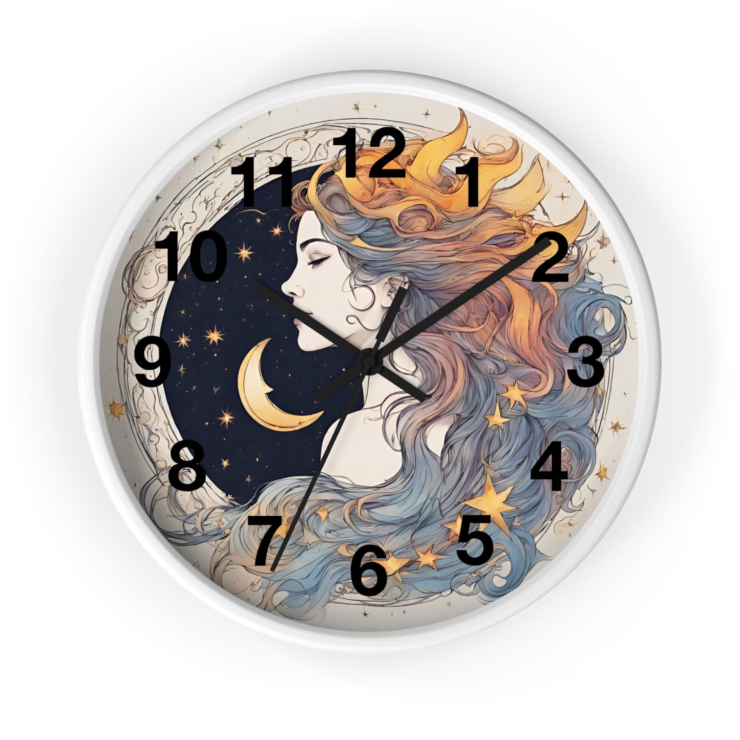 Moon Goddess Numbered Wall Art Clock | Lunar Stars & Space Astronomy Wall Hanging | Woman of Time Home Office Solar System Wall Decor Gift