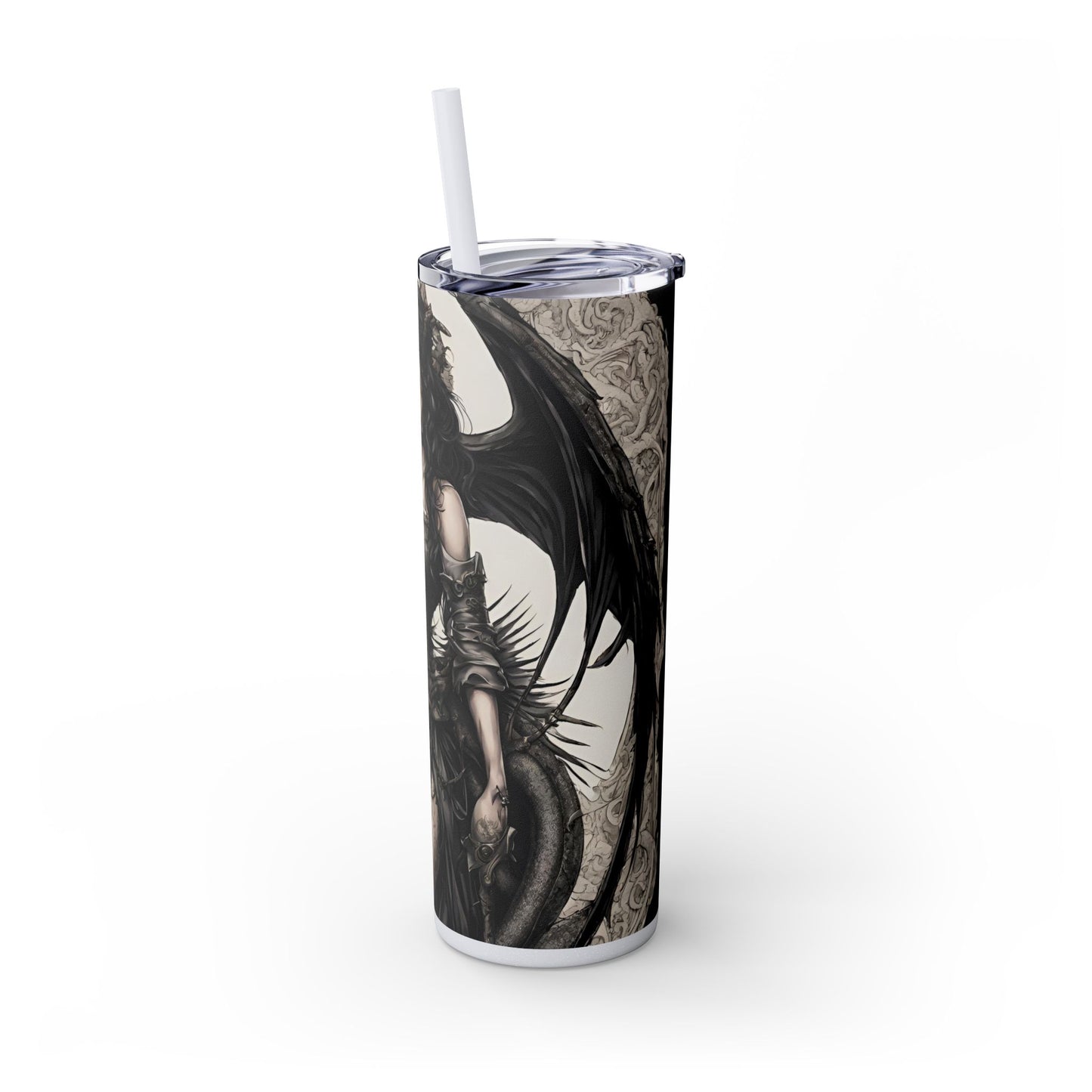 Gothic Medieval Dragon Tumbler, Beautiful Woman Morphing Drinking Traveler, Dark Fantasy Liquid Cup