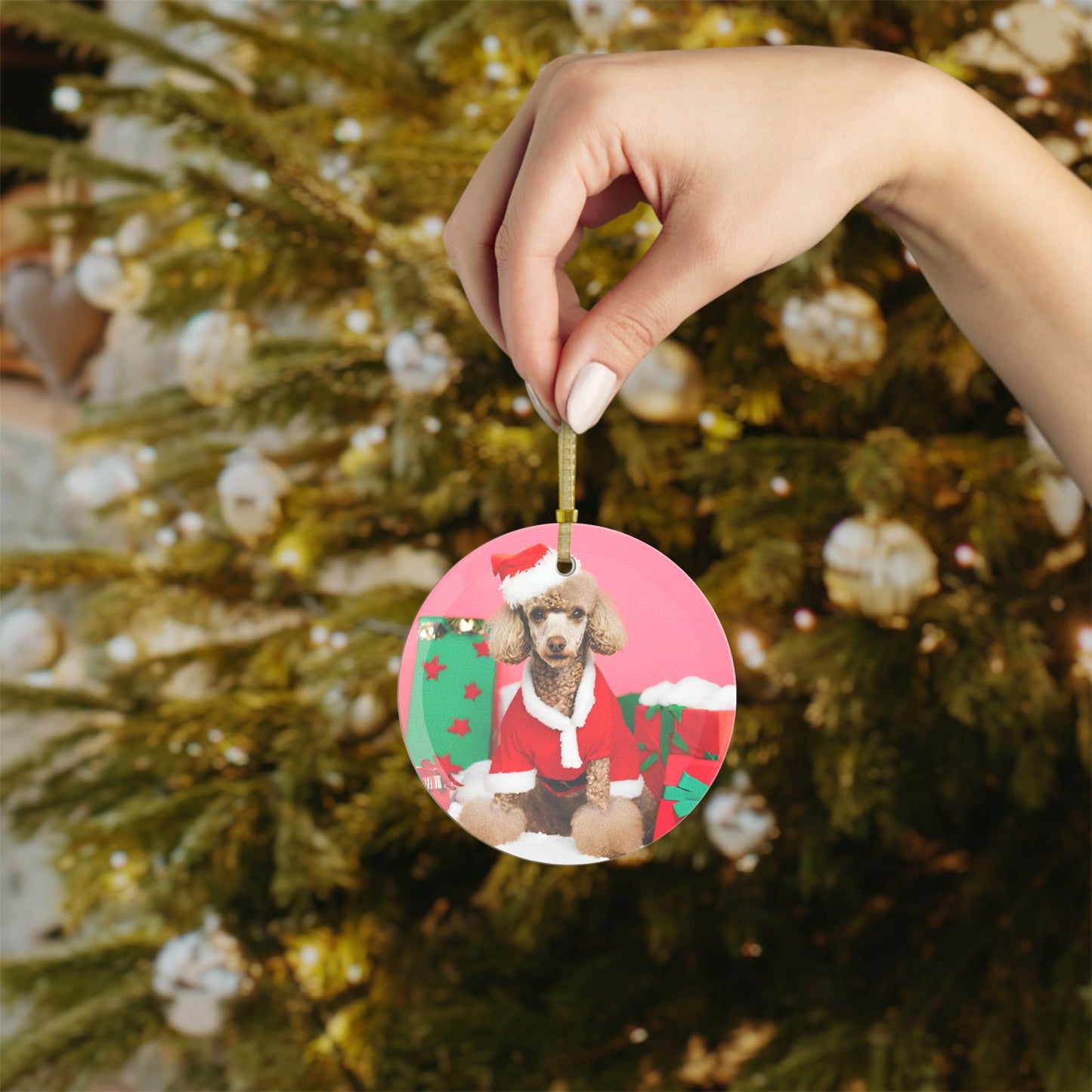 Poodle Christmas Ornament, Holiday Tree Decoration, Adorable Dog Ornament, Dog Lovers Gift, Round Glass Keepsake, Pet Xmas Collectible