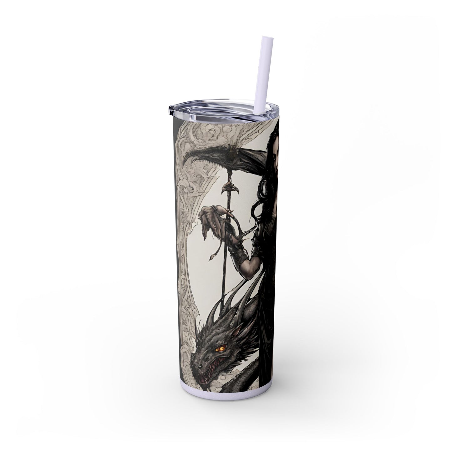 Gothic Medieval Dragon Tumbler, Beautiful Woman Morphing Drinking Traveler, Dark Fantasy Liquid Cup