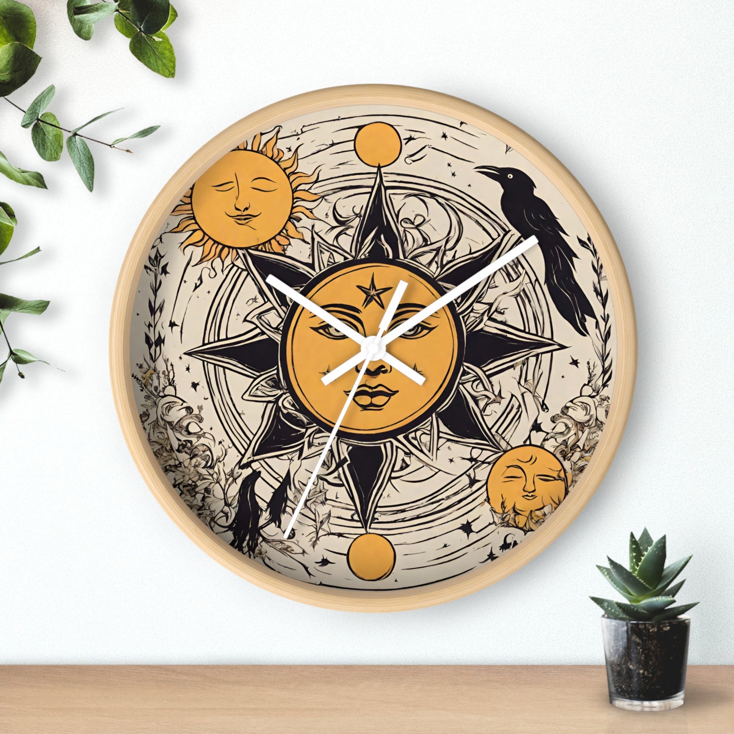 Sun Solstice Wall Art Clock | Celestial Cycle Astronomy Wall Hanging | Raven Blackbird Mockingbird Home Office Solar System Wall Decor Gift