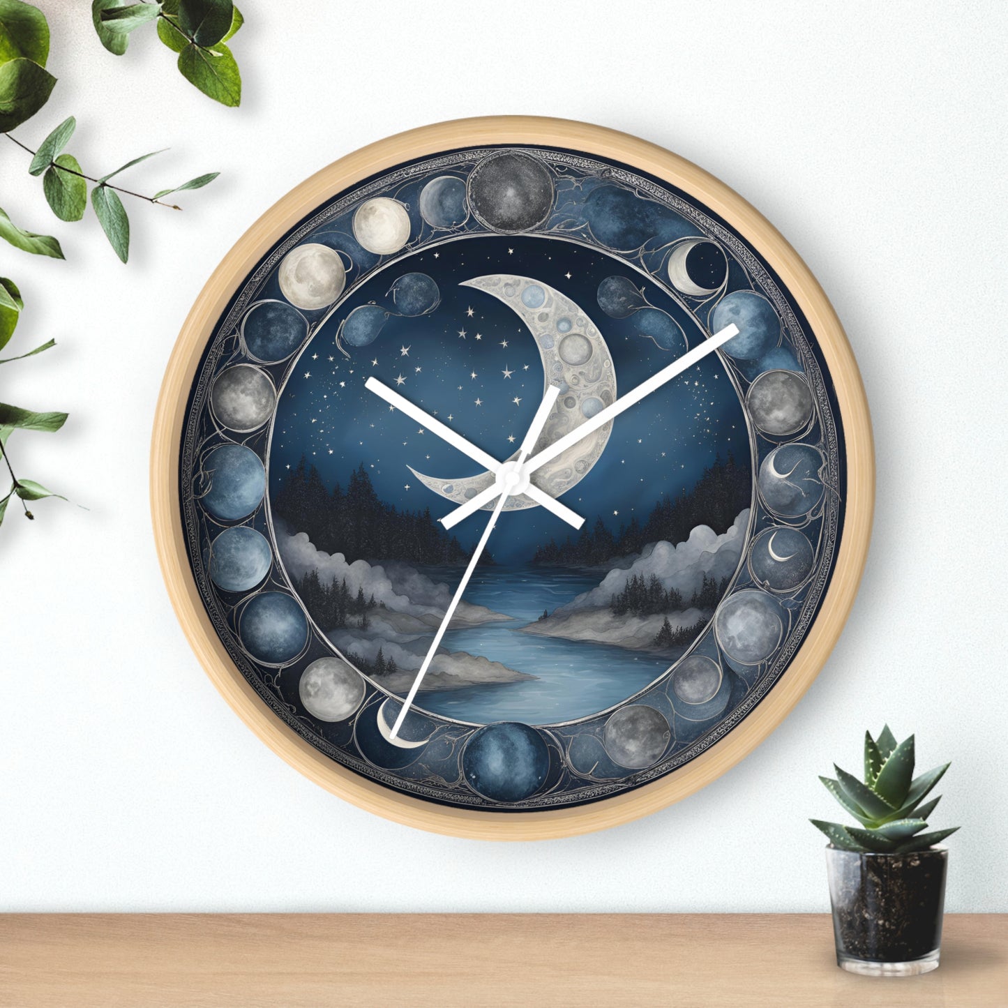 Moon Phases Wall Clock, Lunar Cycle Astronomy Home Decor, Solar System Wall Hanging, Celestial Office Art, Gift for Space Enthusiasts