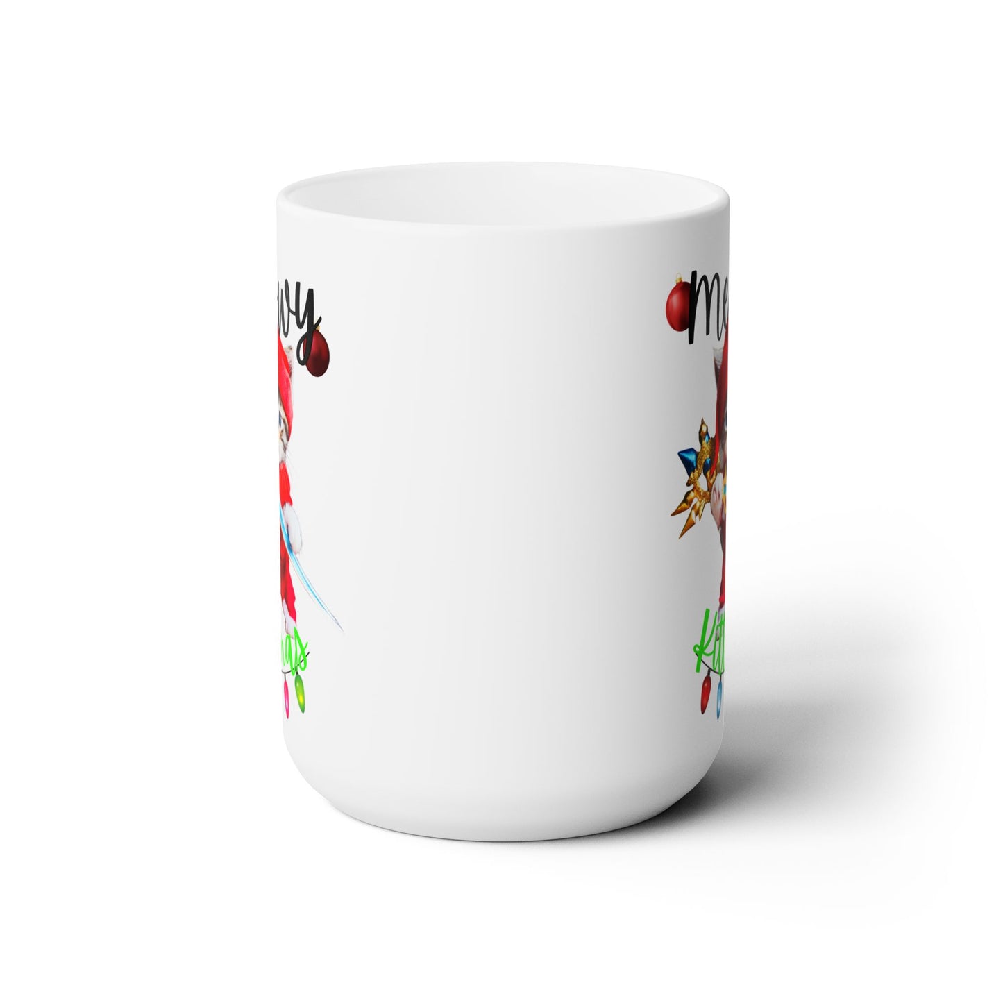 Kitten Christmas Mug, Cat Warrior Coffee Cup, Cute Cat Lover Holiday Season Ceramic Mug 15oz