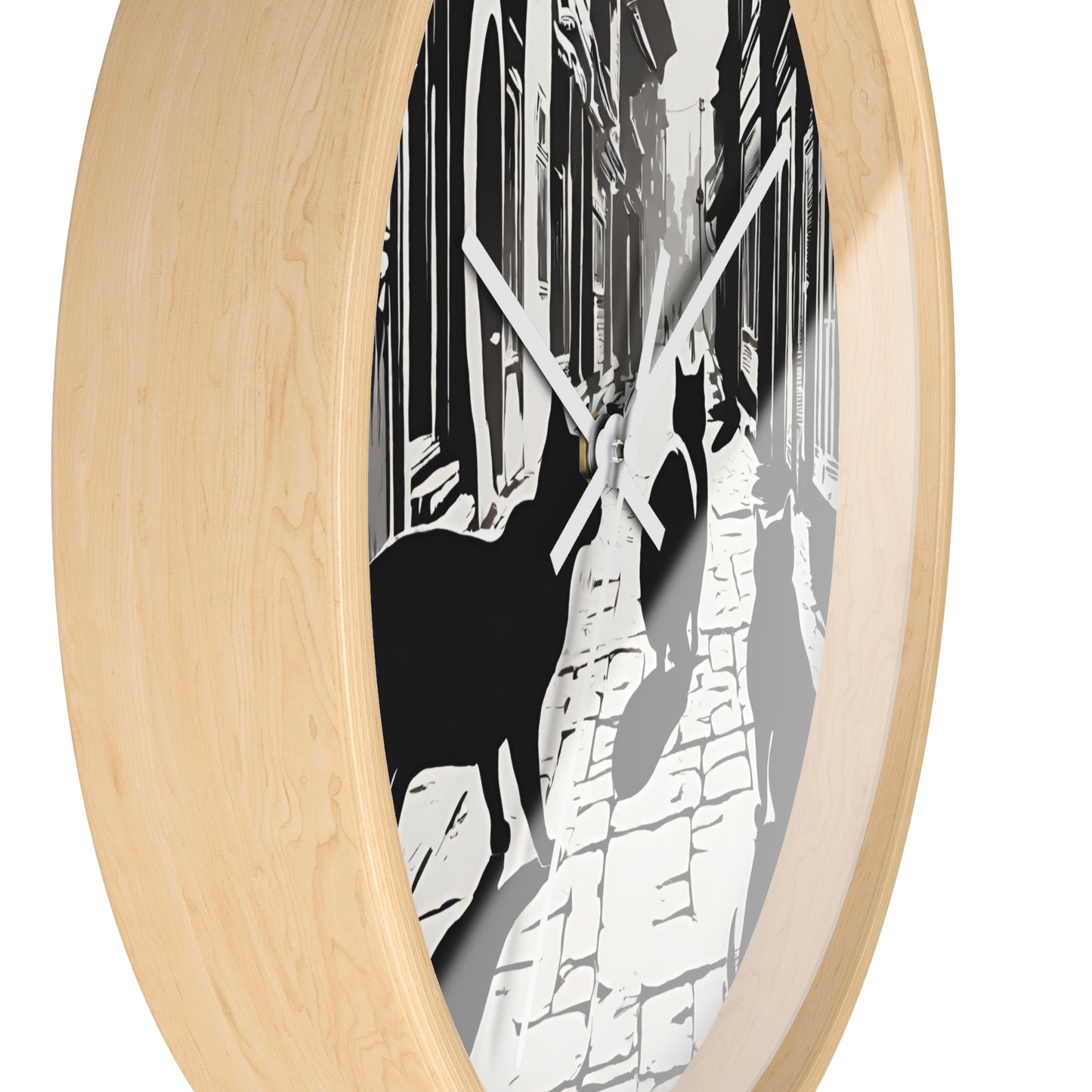 Cat Wall Art Clock | Shadow Feline Figures Town Wall Hanging | Home Office Cat Lovers Gift