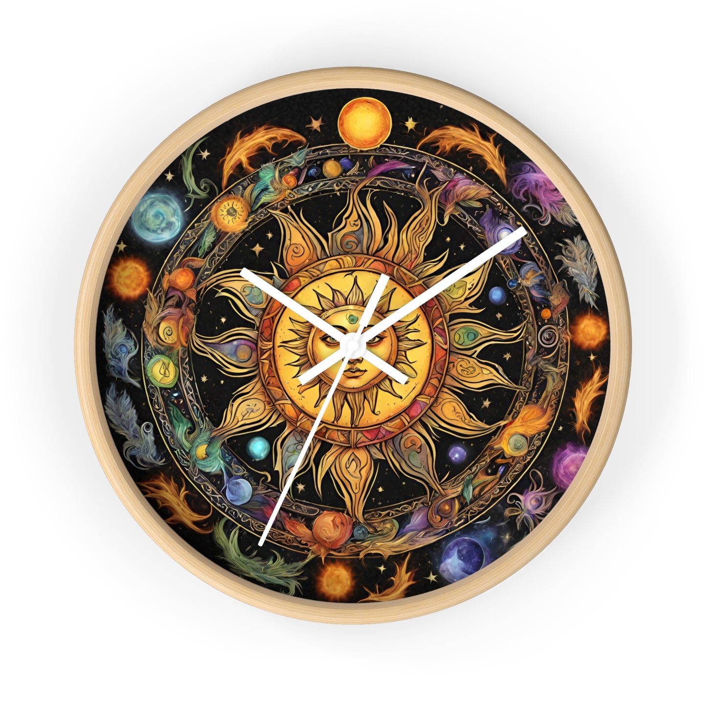 Sun Collage Wall Art Clock | Celestial Solstice Astronomy Wiccan Hanging | Comet Constellations Home Office Solar System Pagan Decor Gift