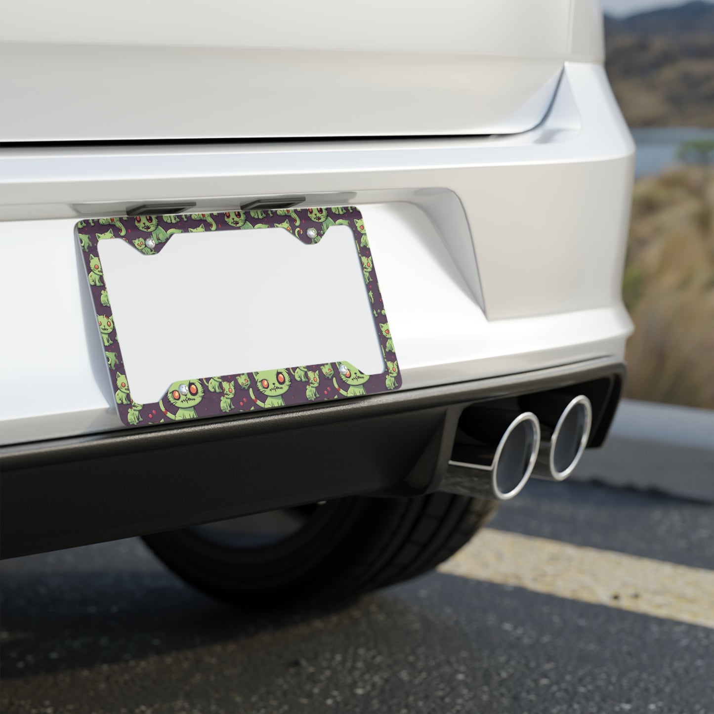 Cat Zombie License Plate Frame, Undead Brain Kittens Car Accessory, Bloody Green Feline Kitty Metal Auto Decor, Cute Zombie Lover Gift