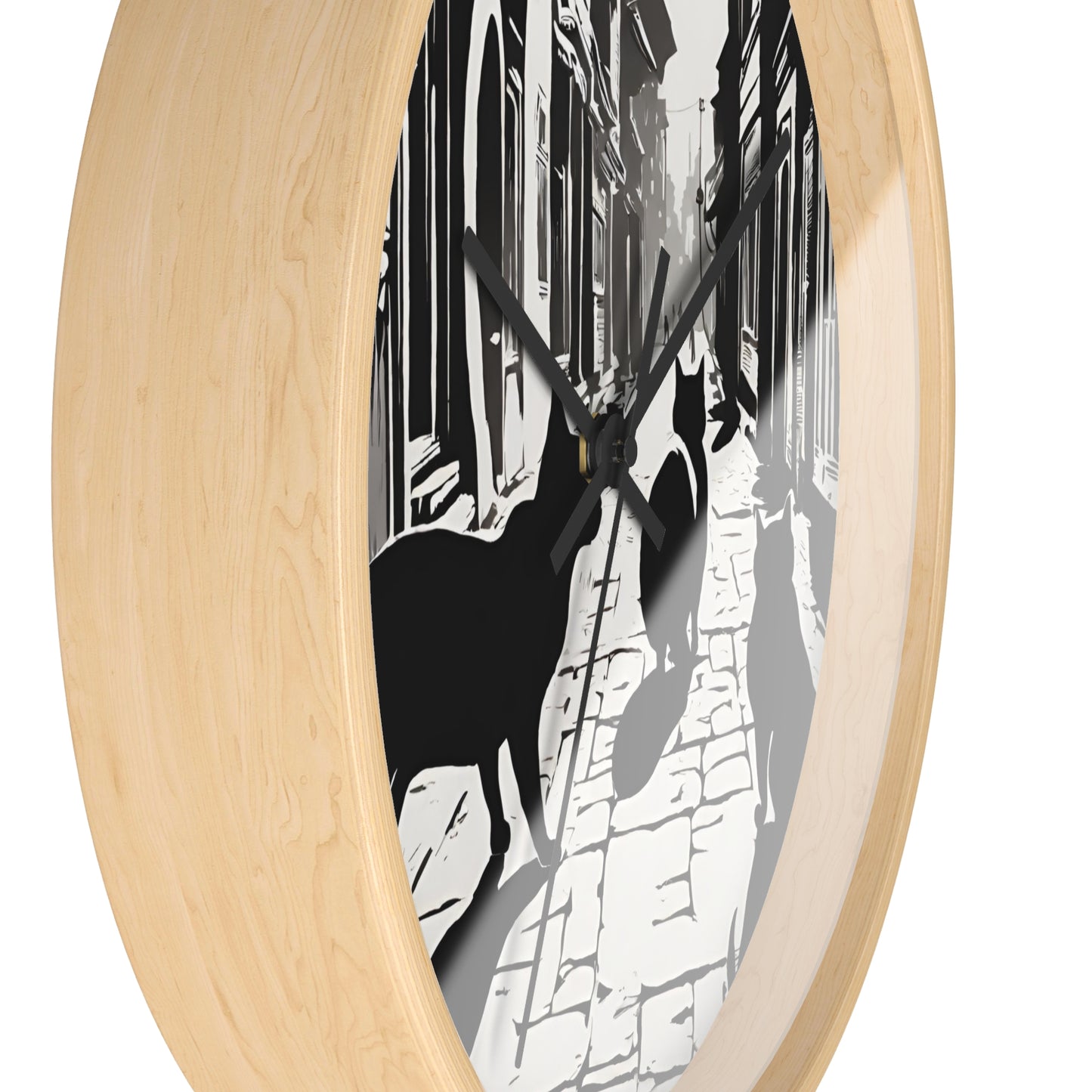 Cat Wall Art Clock | Shadow Feline Figures Town Wall Hanging | Home Office Cat Lovers Gift