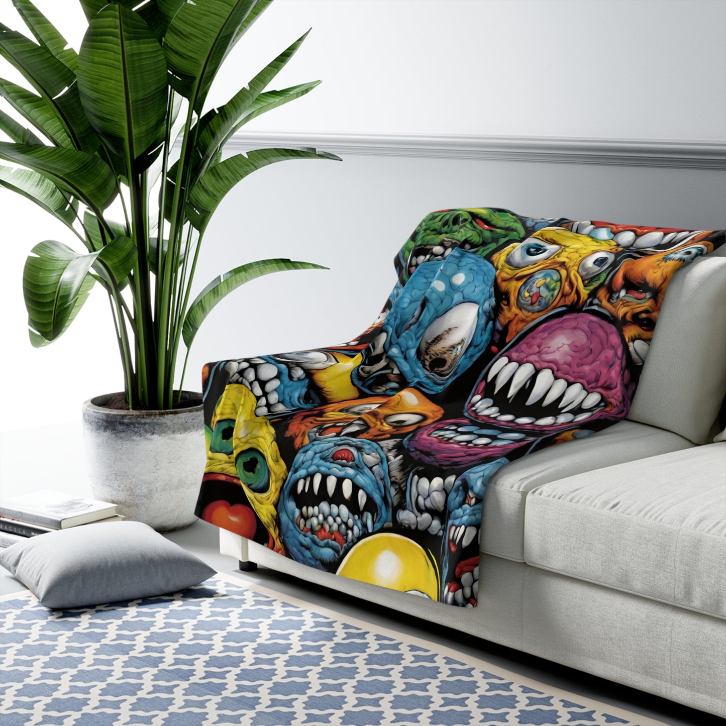 Retro Fleece Blanket | Vintage 80s Toys Madballs Inspired Sherpa Cover | Saturday Morning Cartoon 1980s Lover Couch Throw | Kids Warm Cover