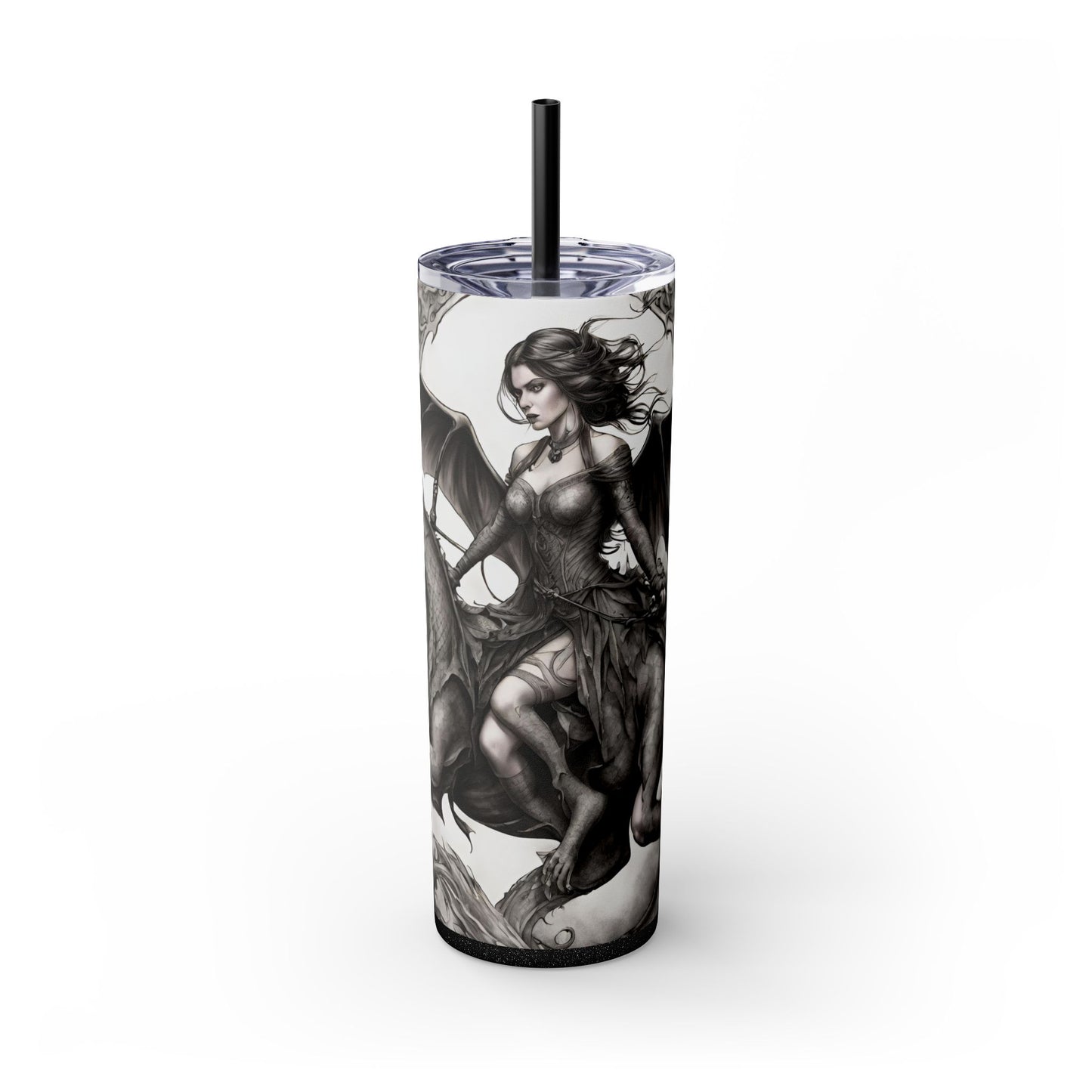 Gothic Medieval Flying Dragon Tumbler, Mutating Lizard Woman Beast Drinking Traveler, Dark Fantasy Liquid Cup