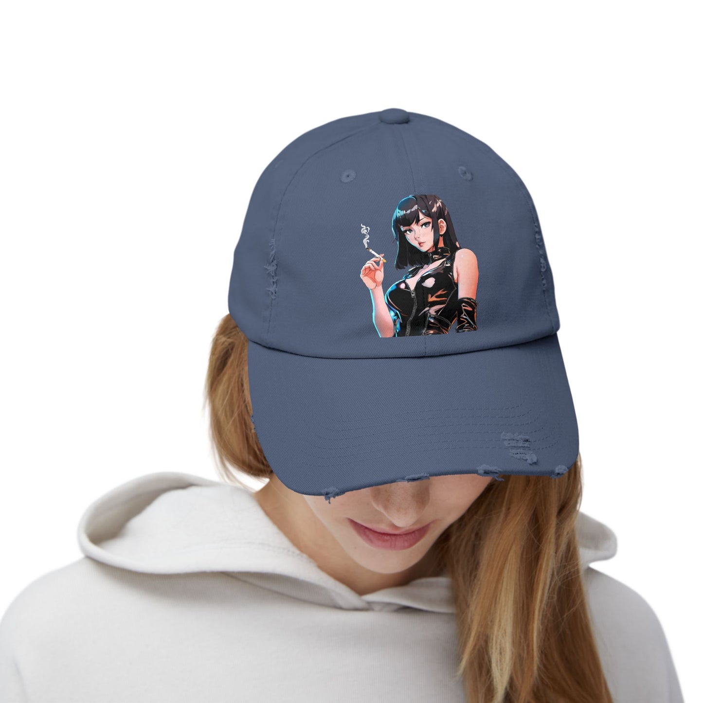 Cigarette Smoking Anime Girl Cap, Black Tight Leather Outfit Sexy Cute Hat, Japan Cartoon Secret Agent Style Spring, Summer, Fishing Wear
