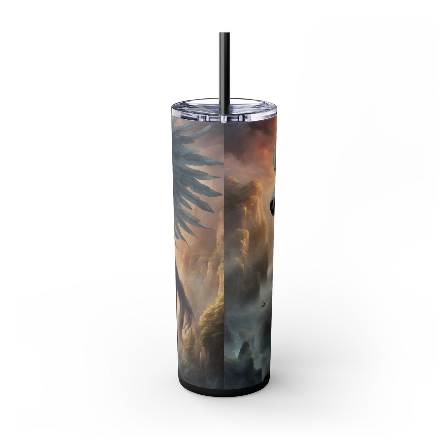 Majestic Myths Skinny Tumbler | Pegasus Horned Winged Horse Drinking Cup | Mystical Mountain Cloud Fantasy Road Trip Exercise Traveler