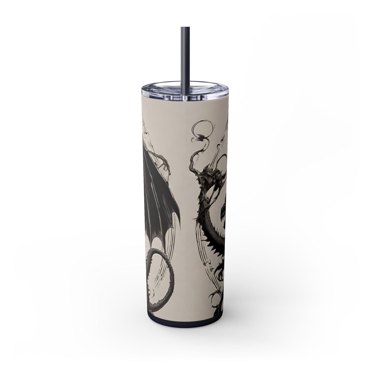 Gothic Medieval Flying Dragon Tumbler, Beautiful Woman Beast Rider Drinking Traveler, Dark Fantasy Liquid Cup